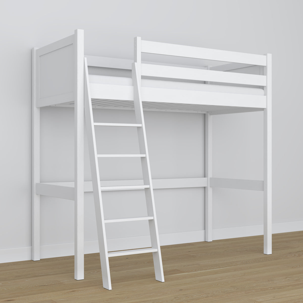 Hochbett aus Holz, Weiß – Details der Verbindungen und Leiter, Nizio Home