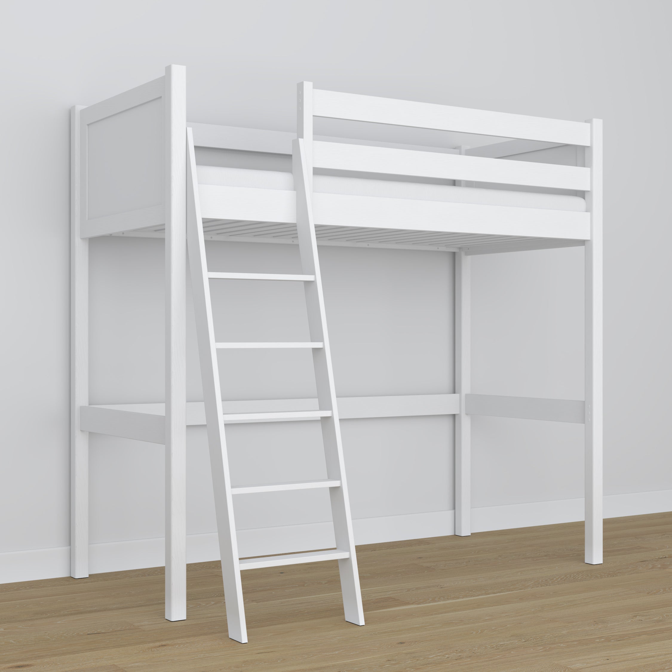 Hochbett aus Holz, Weiß – Details der Verbindungen und Leiter, Nizio Home