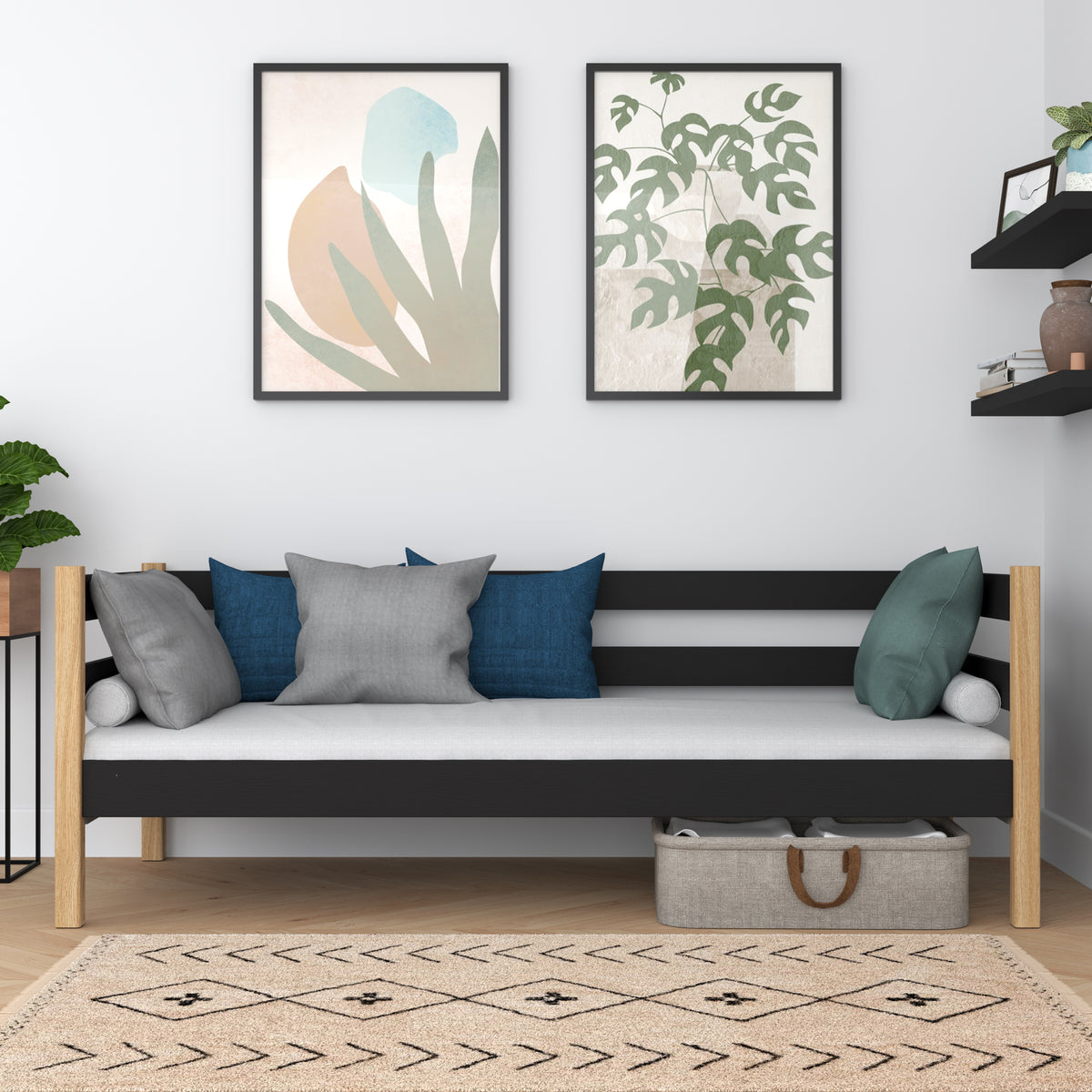 Bettsofa aus Holz Schwarz-Eiche – Kinderzimmer, skandinavischer Stil Nizio