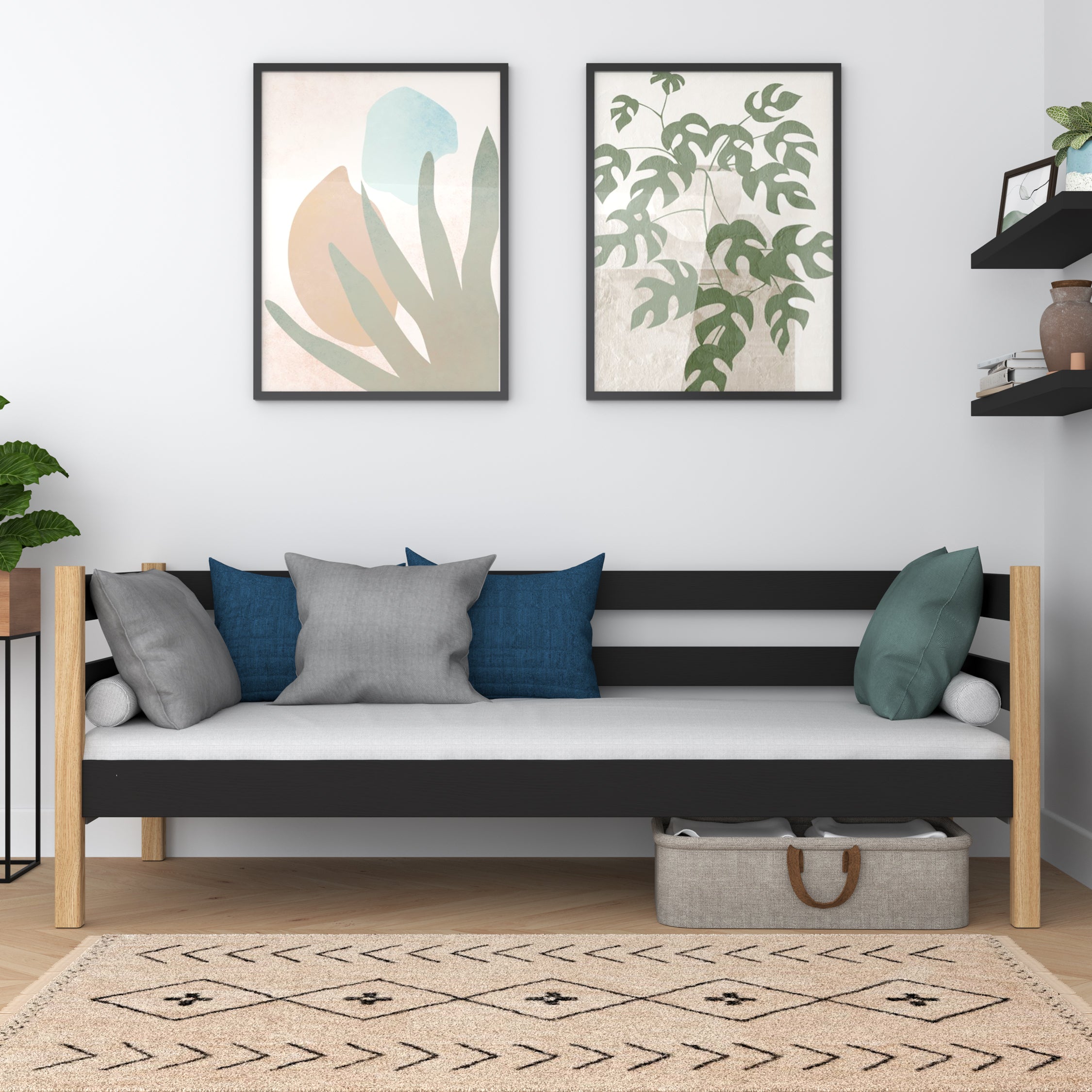 Bettsofa aus Holz Schwarz-Eiche – Kinderzimmer, skandinavischer Stil Nizio