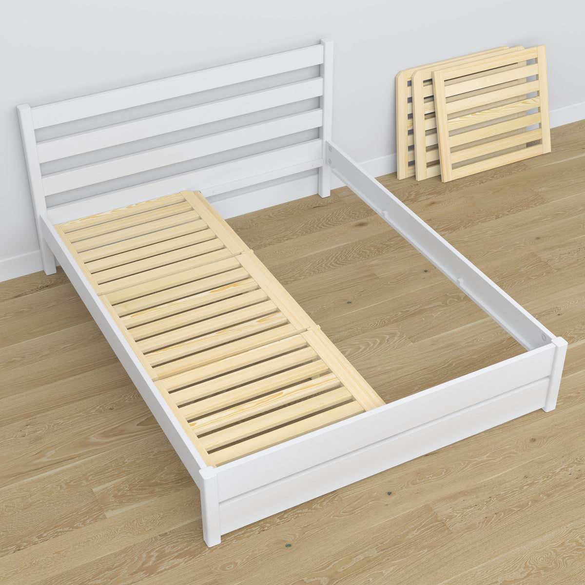 Lit double blanc en bois – dimensions et schéma, Nizio Home