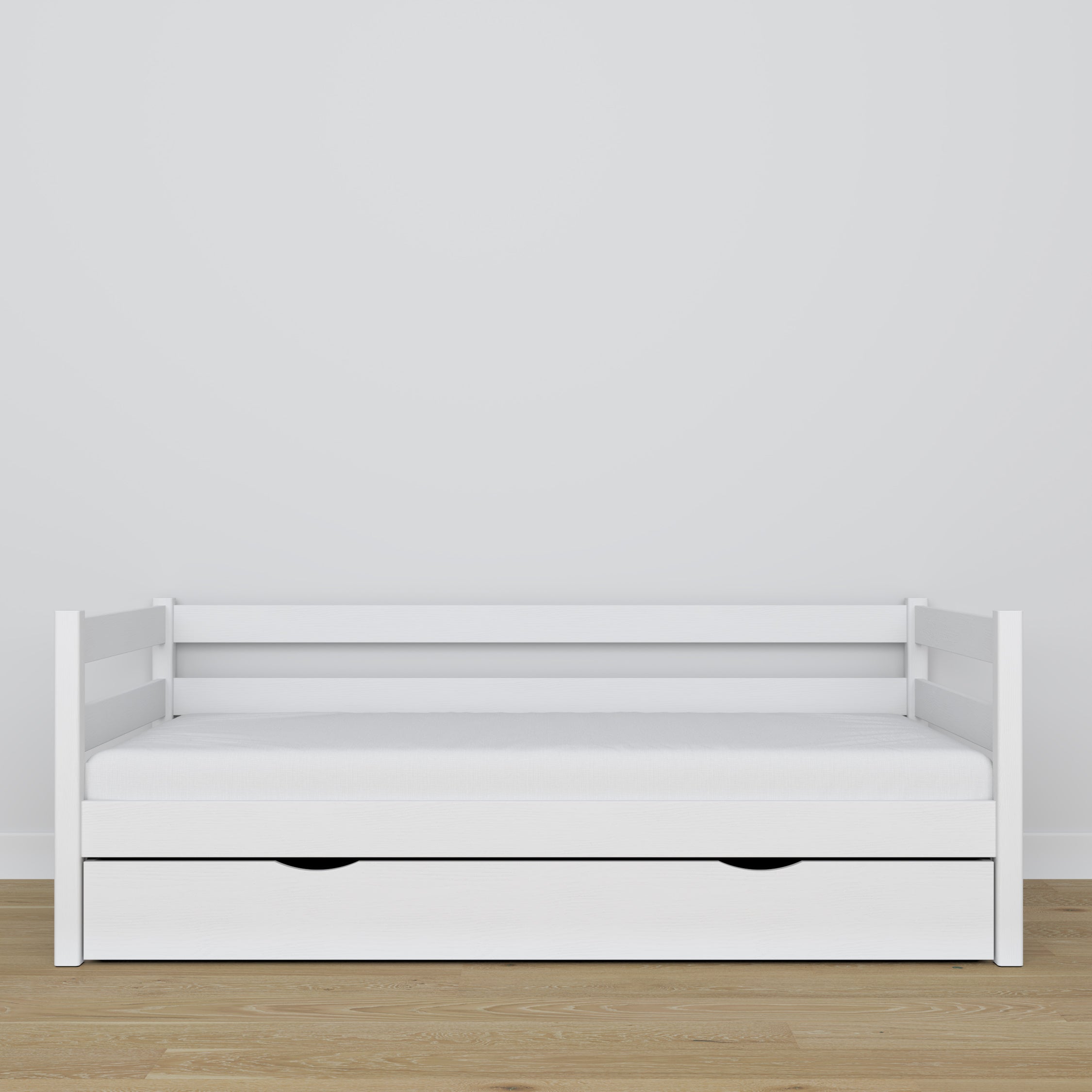 Sofabett mit Schublade weiß aus Holz – Maße und Schema, Nizio