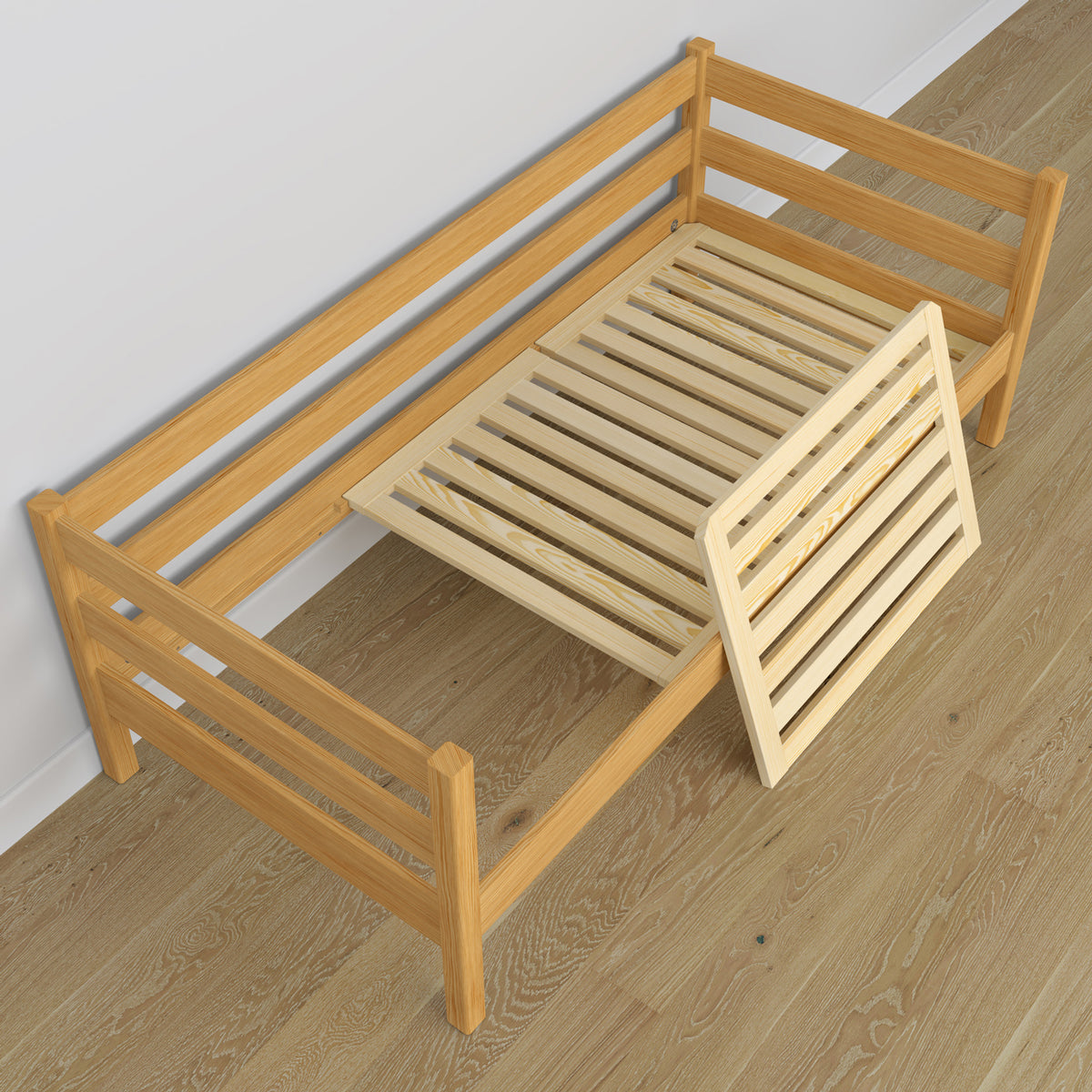 Sofa-lit avec tiroir pour matelas pin naturel en bois – dimensions, Nizio