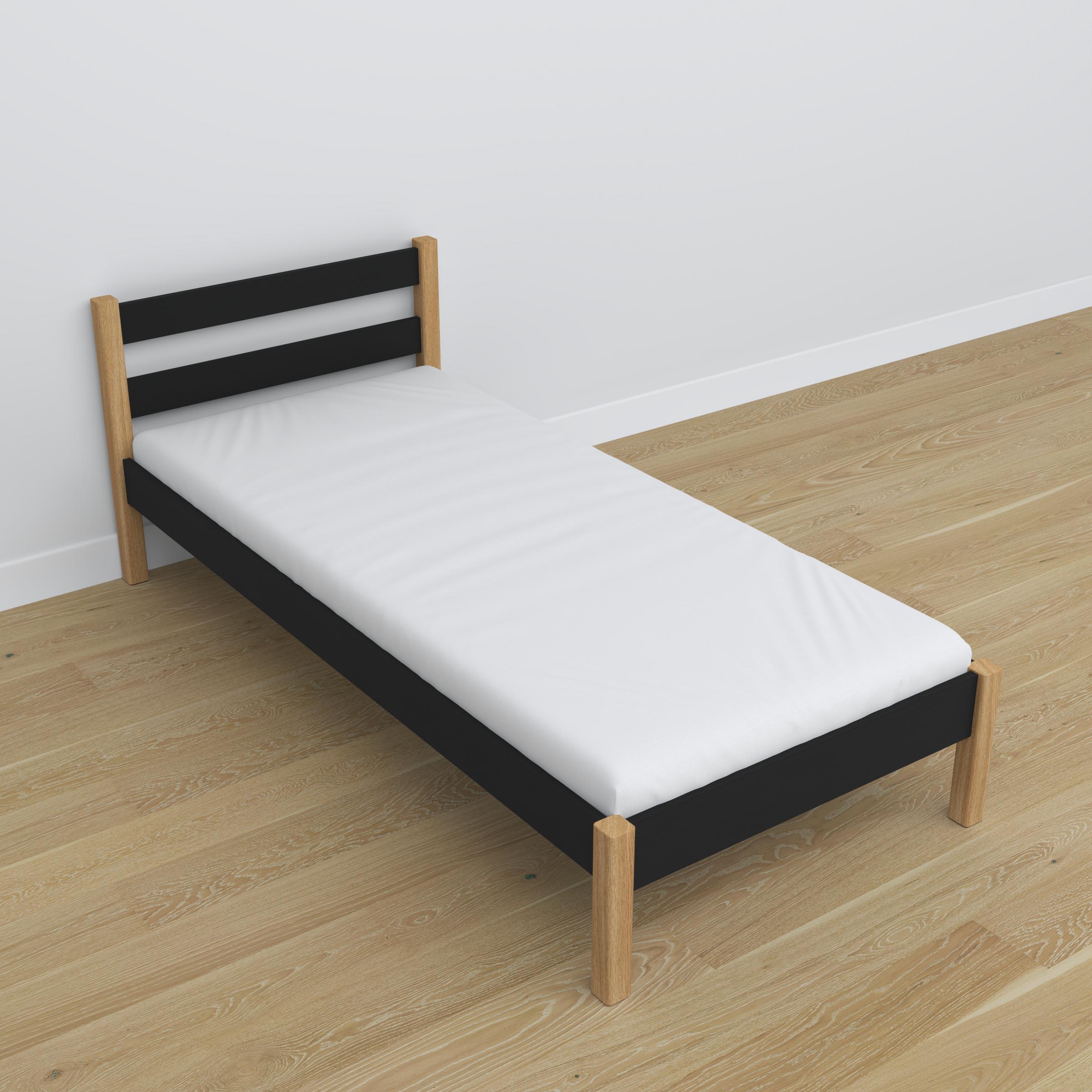 Bett schwarz-eiche aus Holz – Maße und Schema, Nizio Home