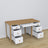 Bureau 6S en bois blanc avec chêne – tiroirs ouverts, rangements pour documents