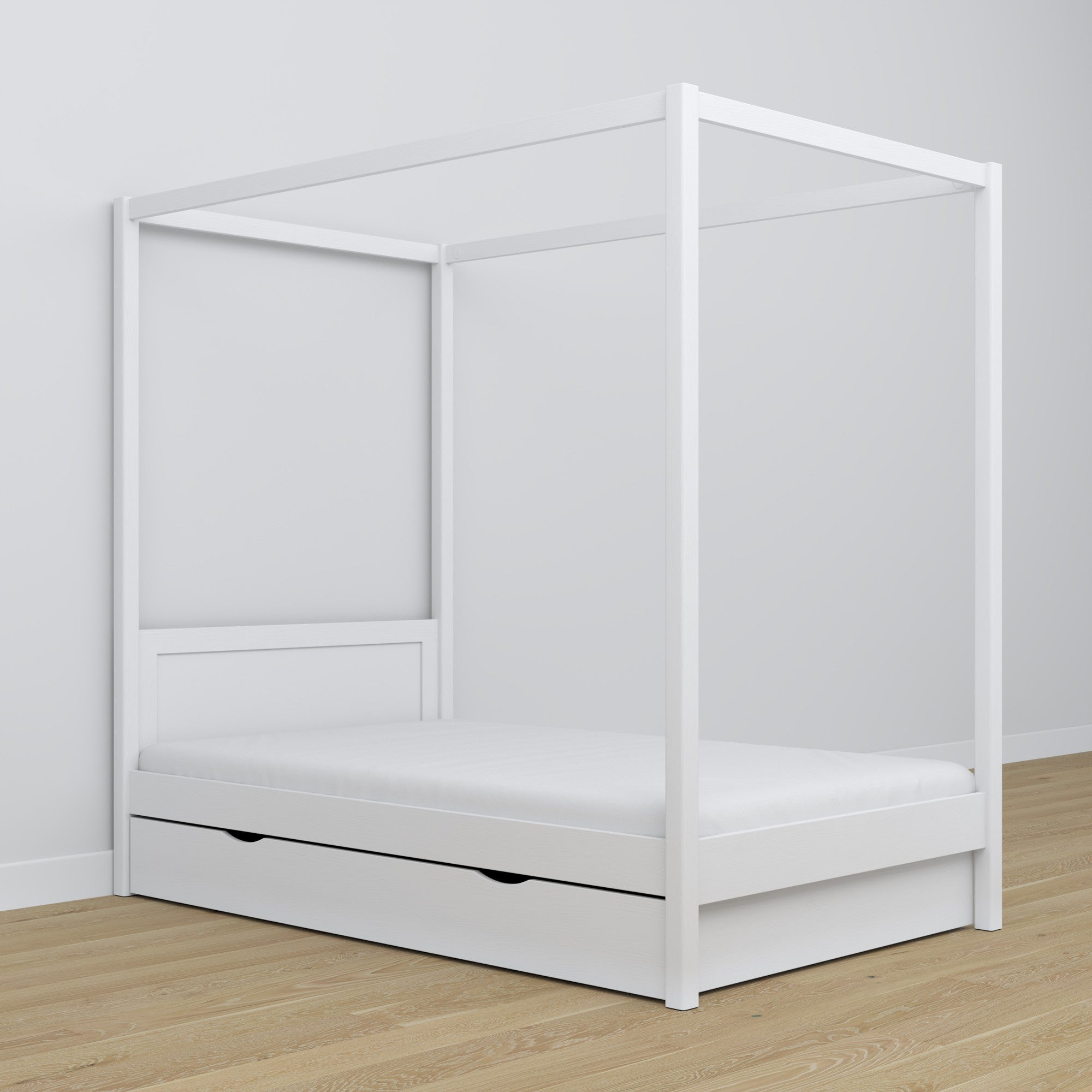 Himmelbett aus Holz, Weiß im Kinderzimmer – Scandi-Einrichtung