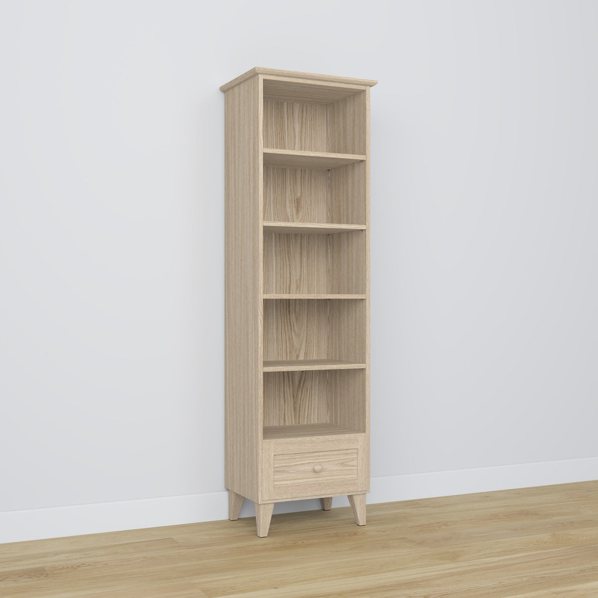 Bookcase 1S oak bleached oak – open drawer, storage for small items