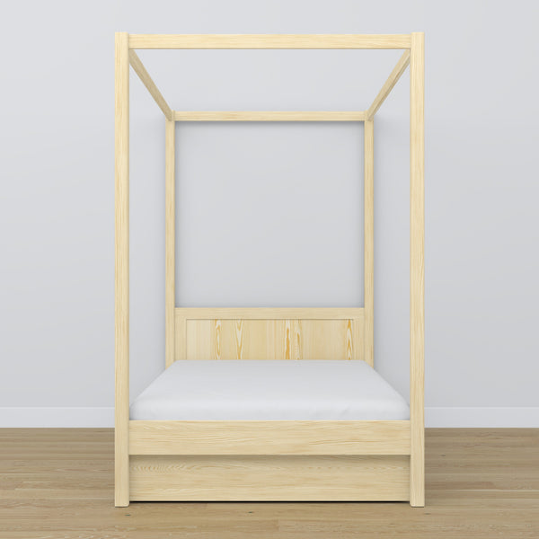 Clear pine canopy bed – open drawer, wooden, Nizio Home