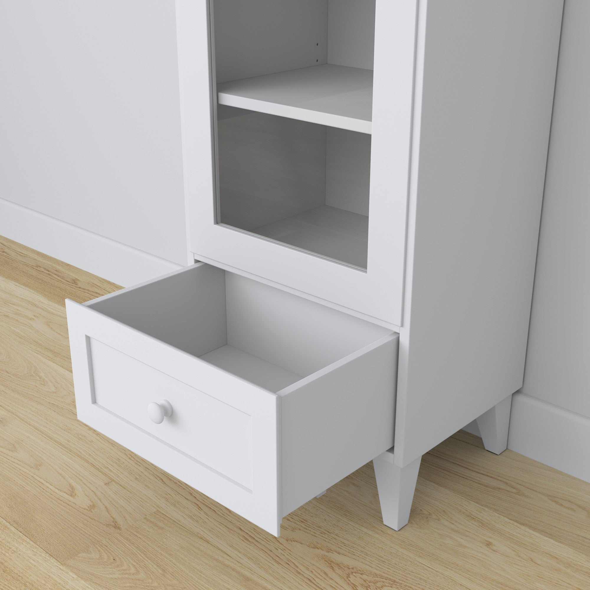 Vitrine 1S en bois blanc dans le salon – décoration scandinave, Nizio