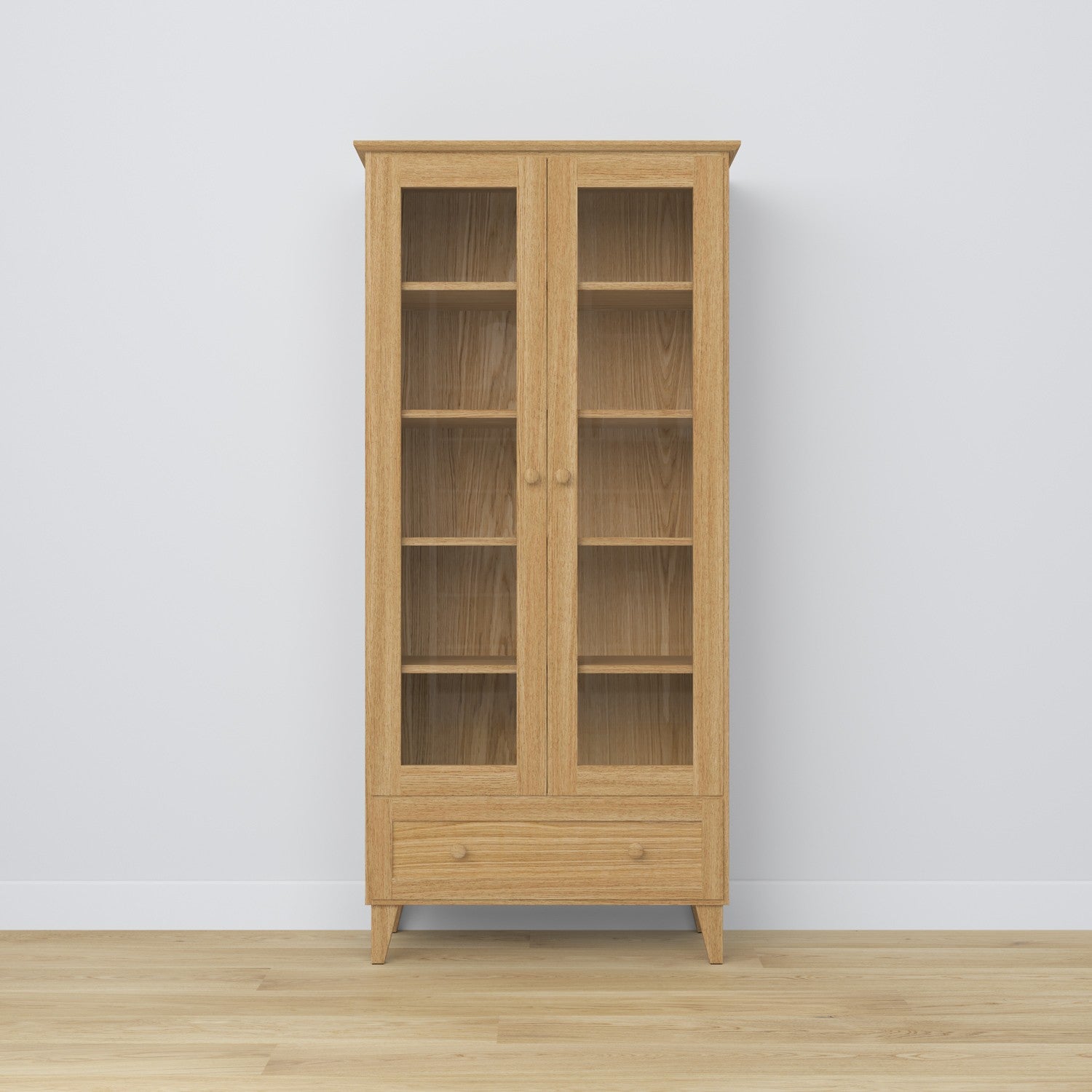 Vitrine z tiroir en chêne chêne naturel 90 cm – salon, style scandinave Nizio