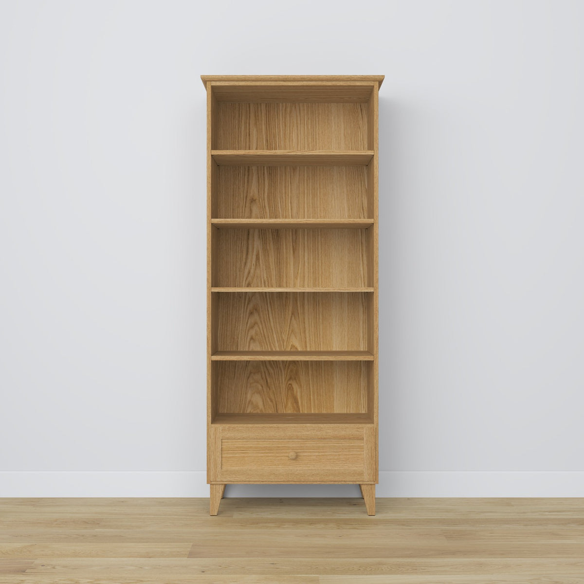 Bookcase 1S oak natural oak – open drawer, storage for small items