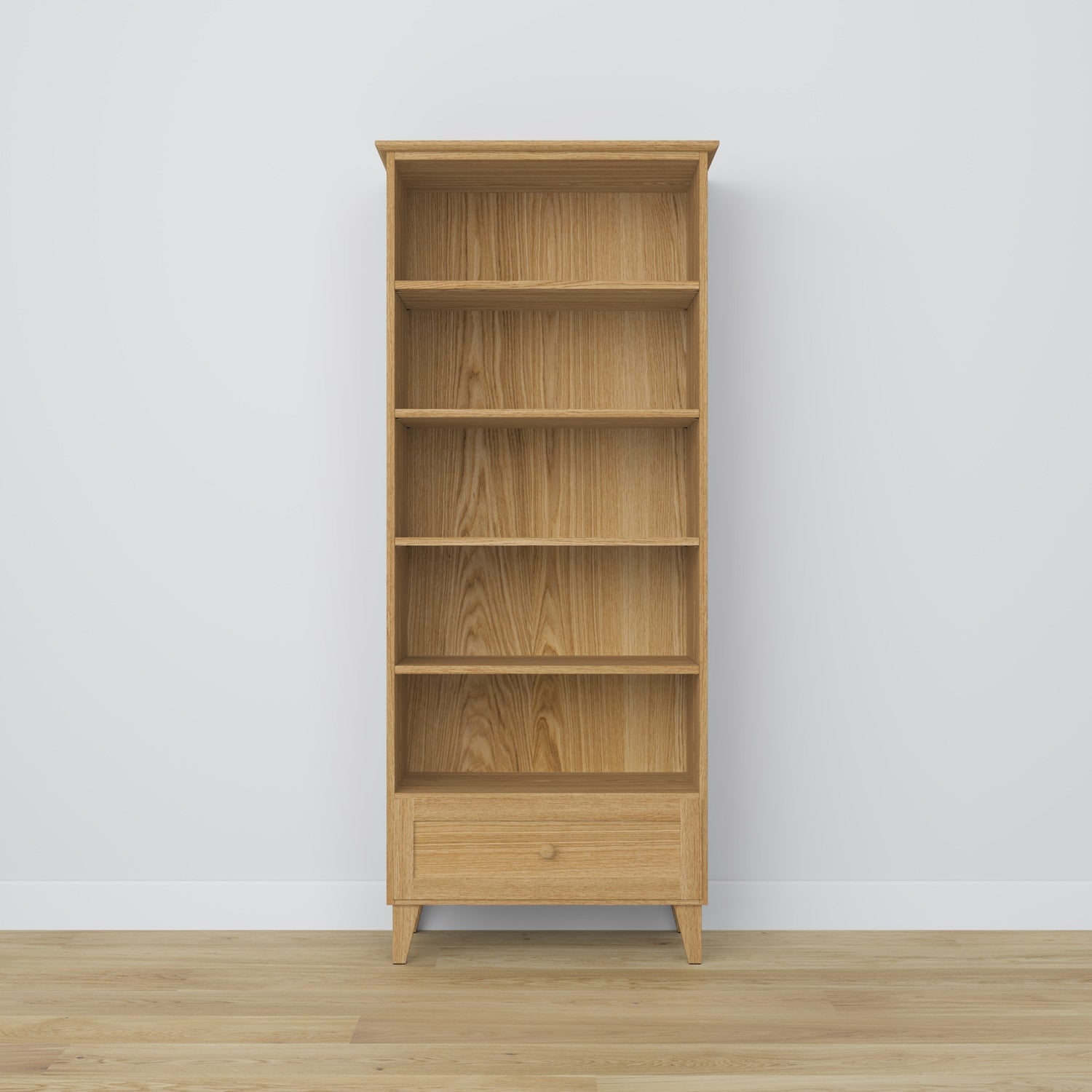 Bookcase 1S oak natural oak – open drawer, storage for small items