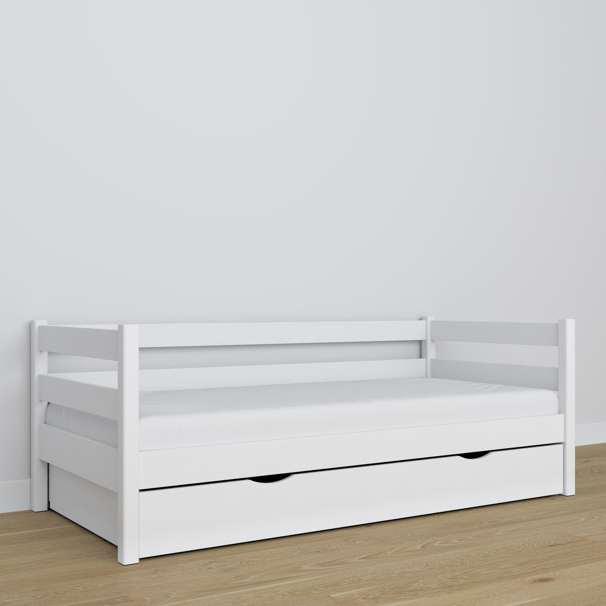 Sofabett mit Schublade Holz weiß – Kinderzimmer, scandi Einrichtung