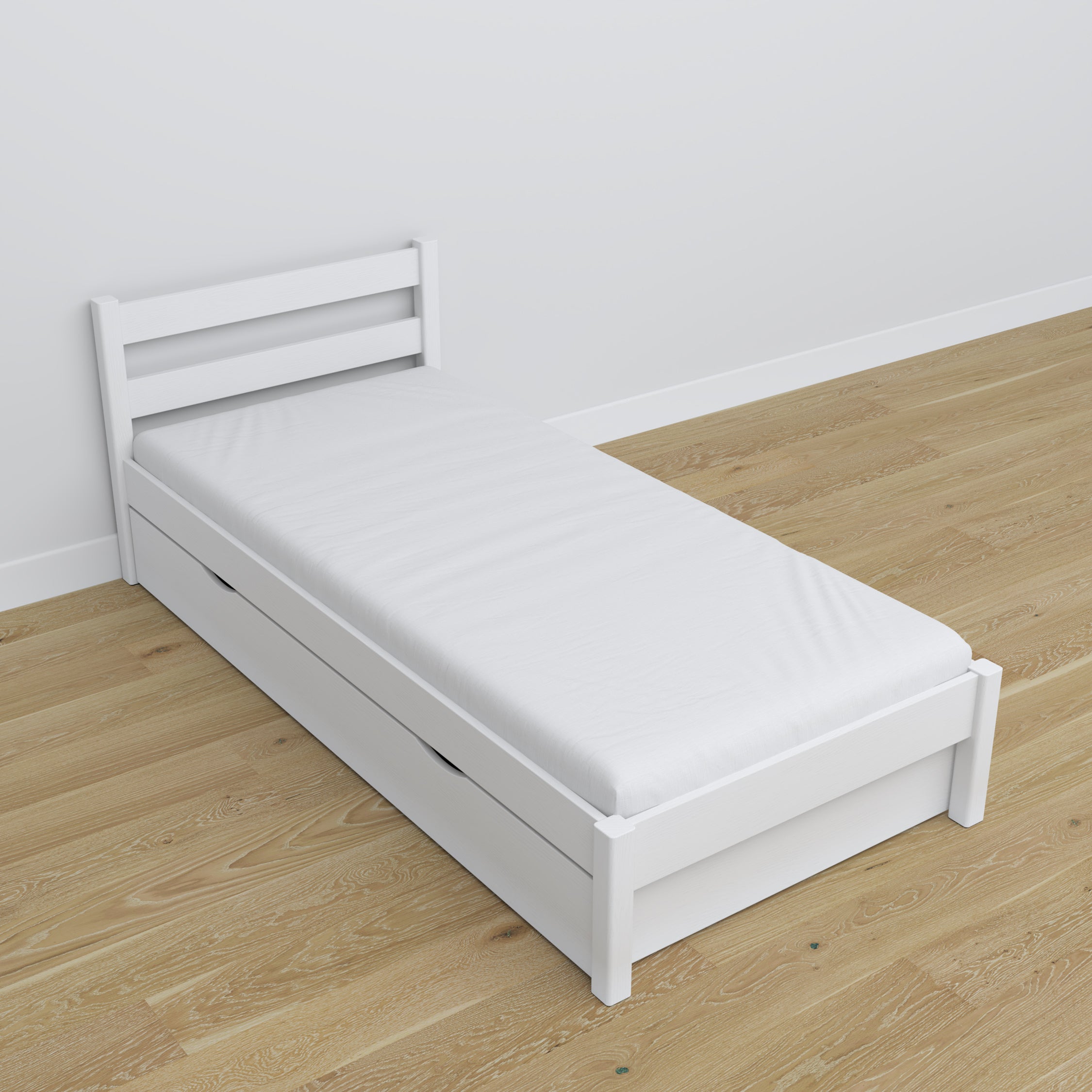 Lit avec tiroir en bois blanc – dimensions et schéma, Nizio Home