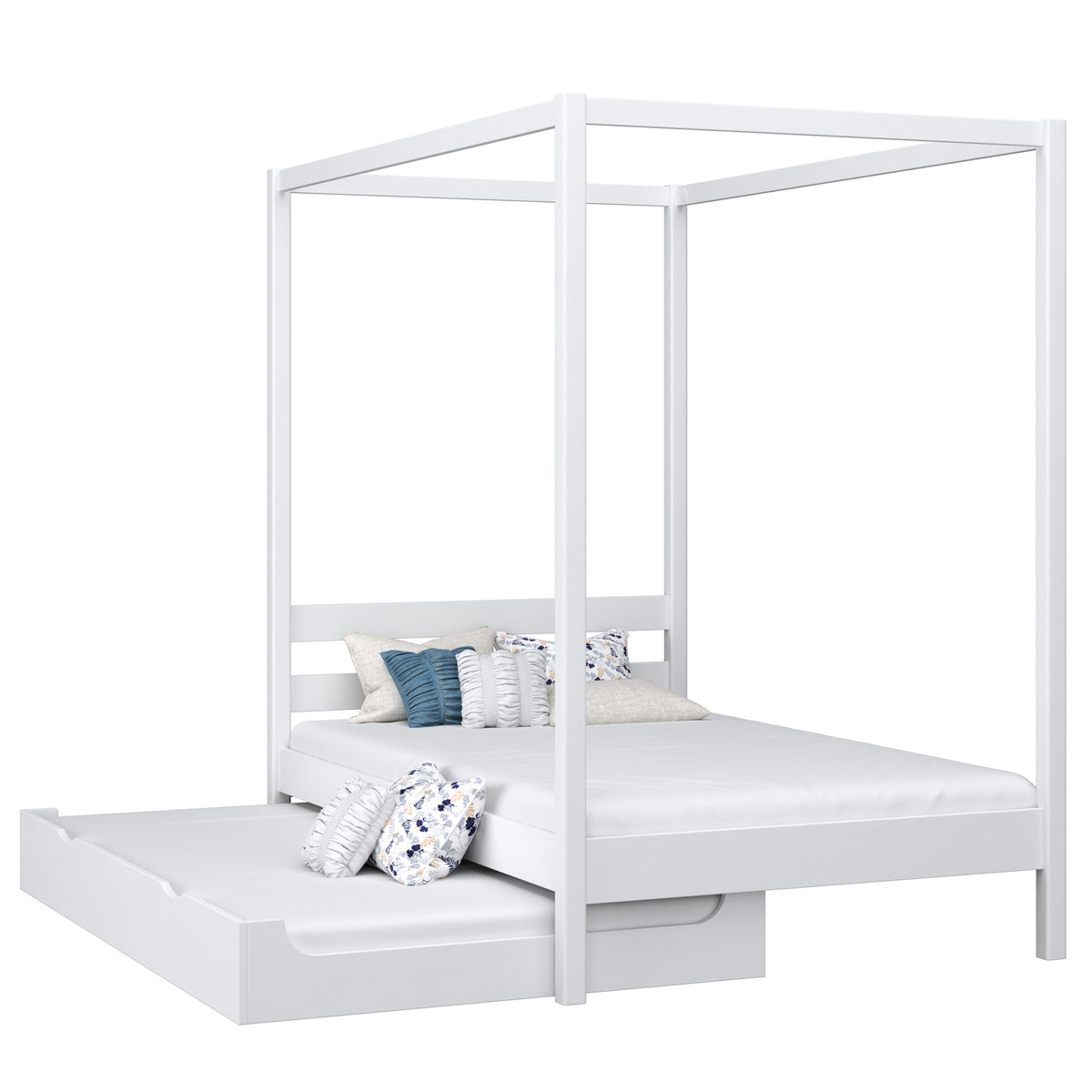 Lit blanc avec baldaquin – tiroir na dodatkowy matelas, en bois