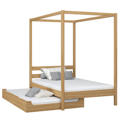 Oak canopy bed with mattress drawer natural oak – scandi child’s room