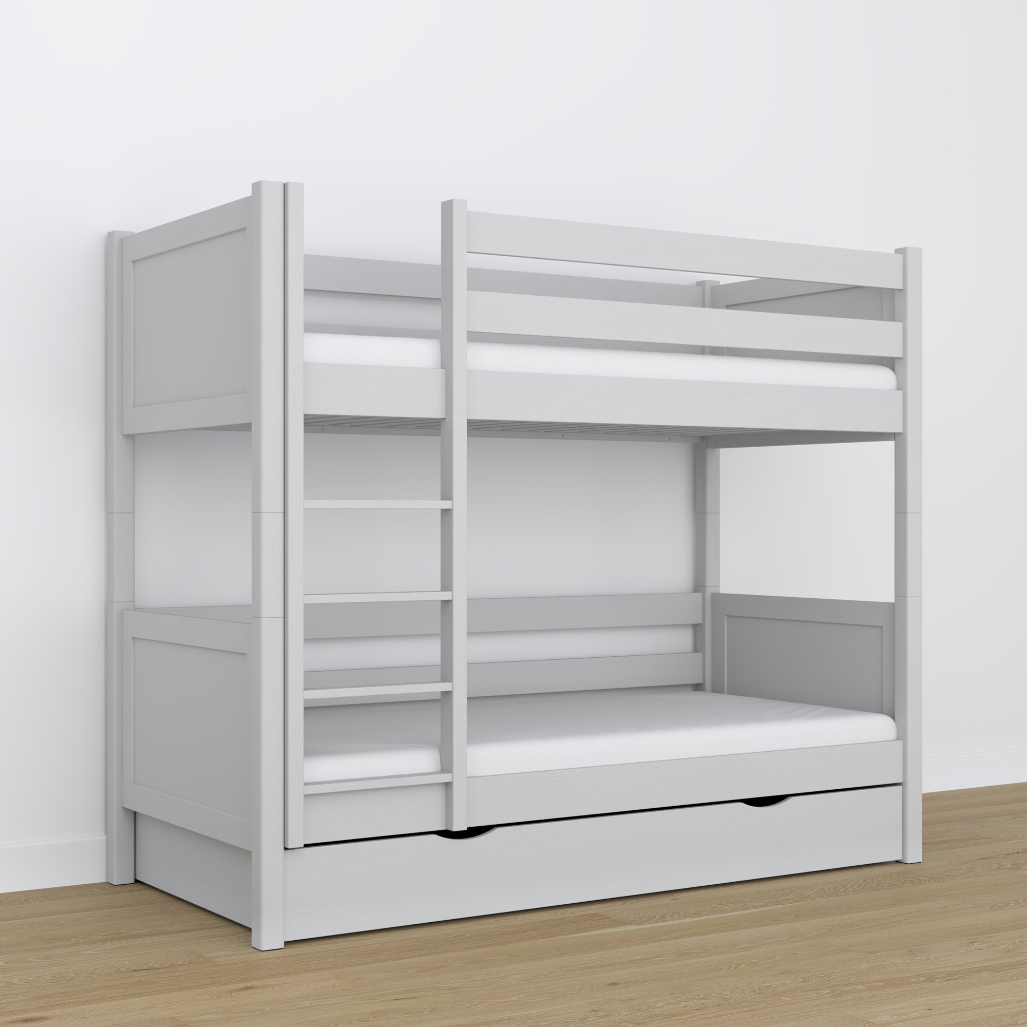 Grey Wooden Bunk Bed with Drawer – Scandinavian Design, Nizio