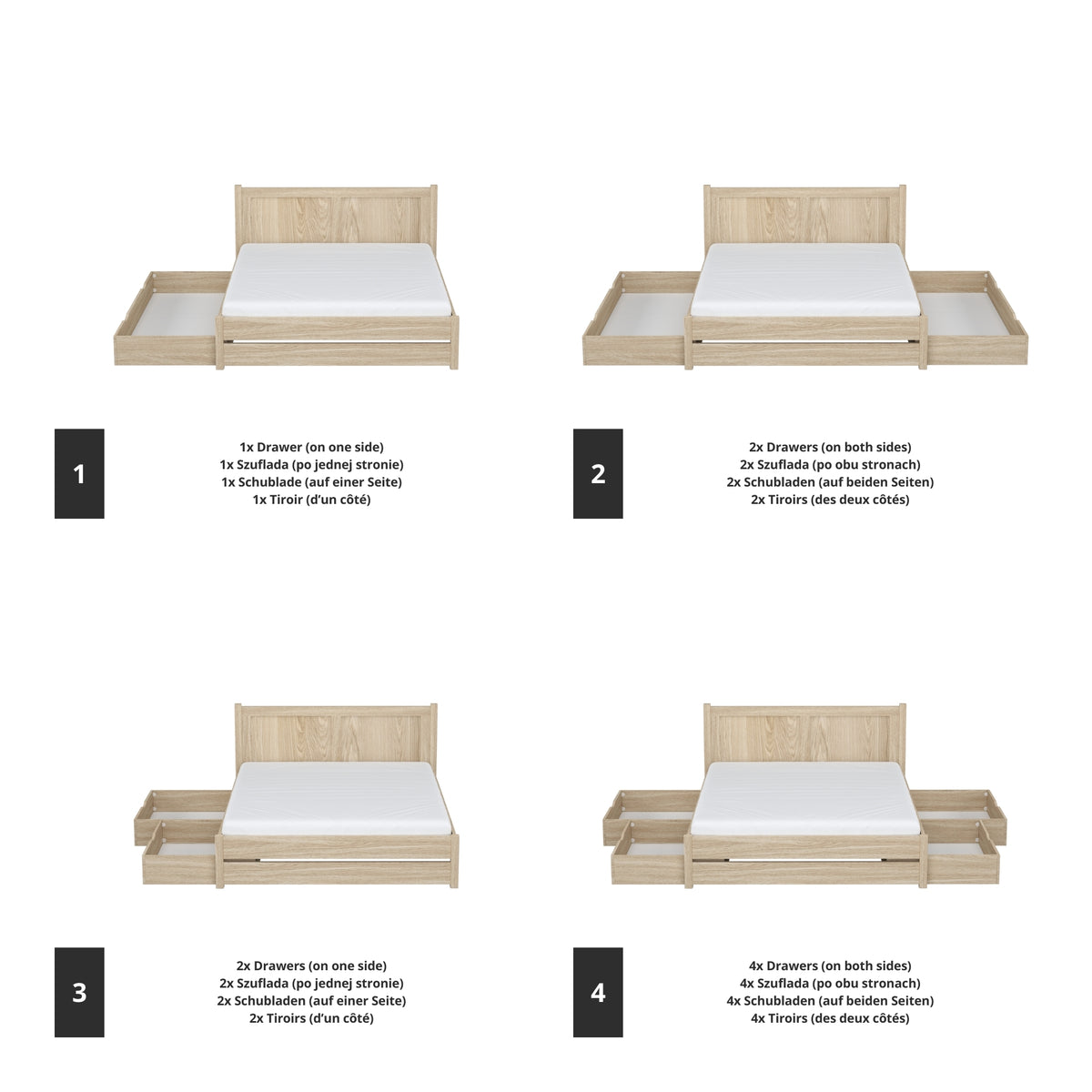 Lit double chêne blanchi z tiroir w chambre – décoration scandinave
