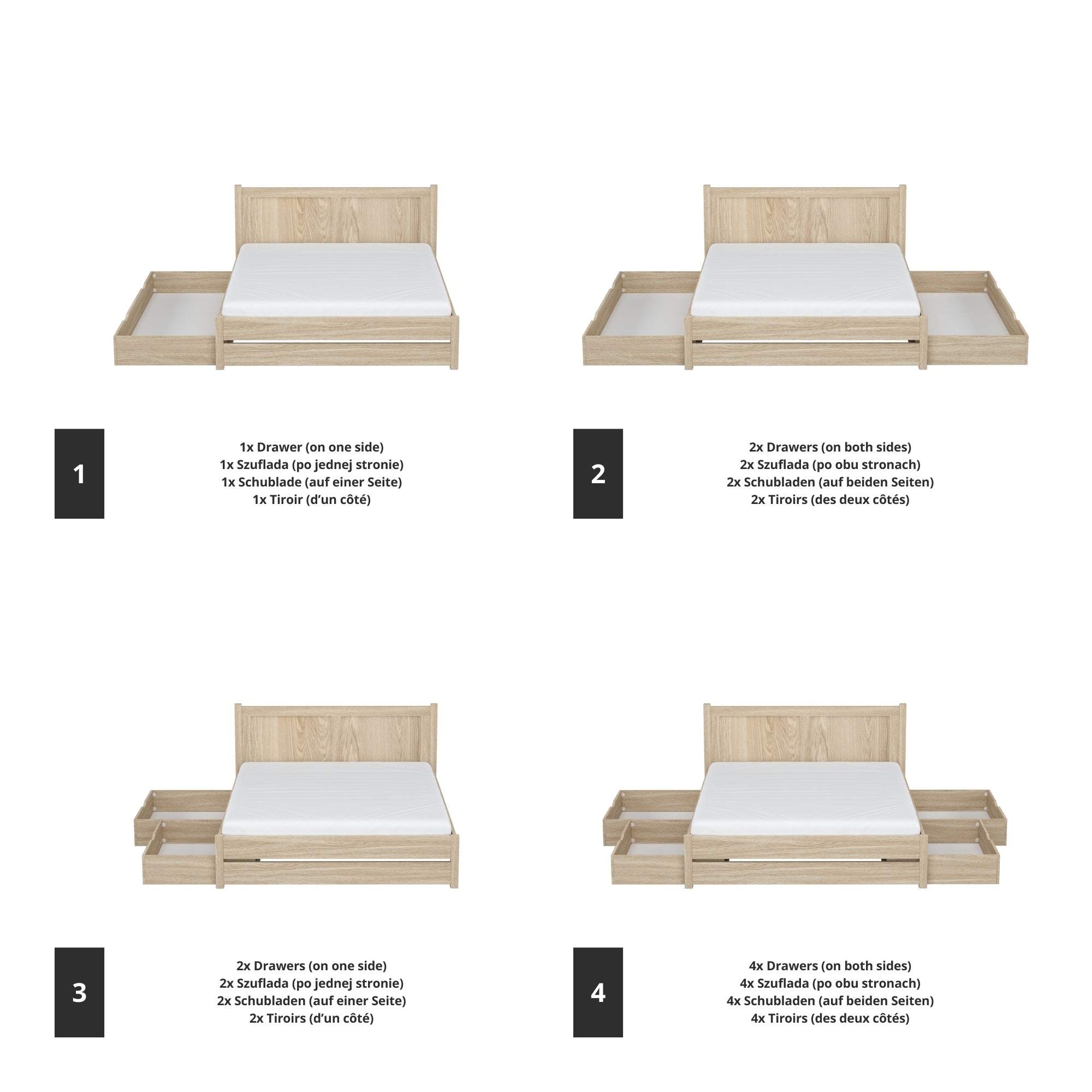Lit double chêne blanchi z tiroir w chambre – décoration scandinave