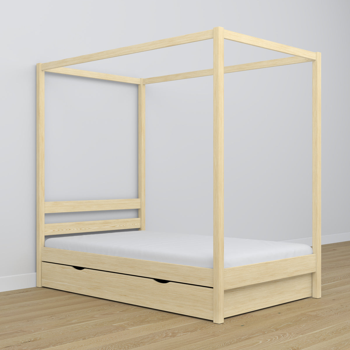 Wooden clear pine canopy bed – decorative frame, child’s room