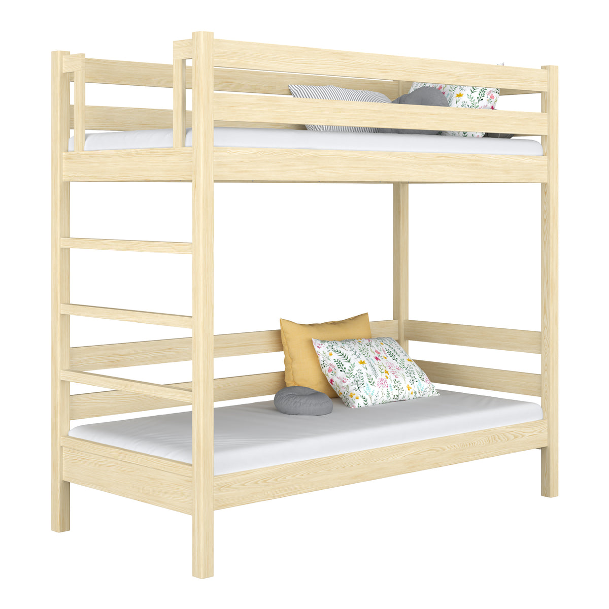 Clear Pine Bunk Bed – Wooden Ladder and Safety Rail, Nizio Home