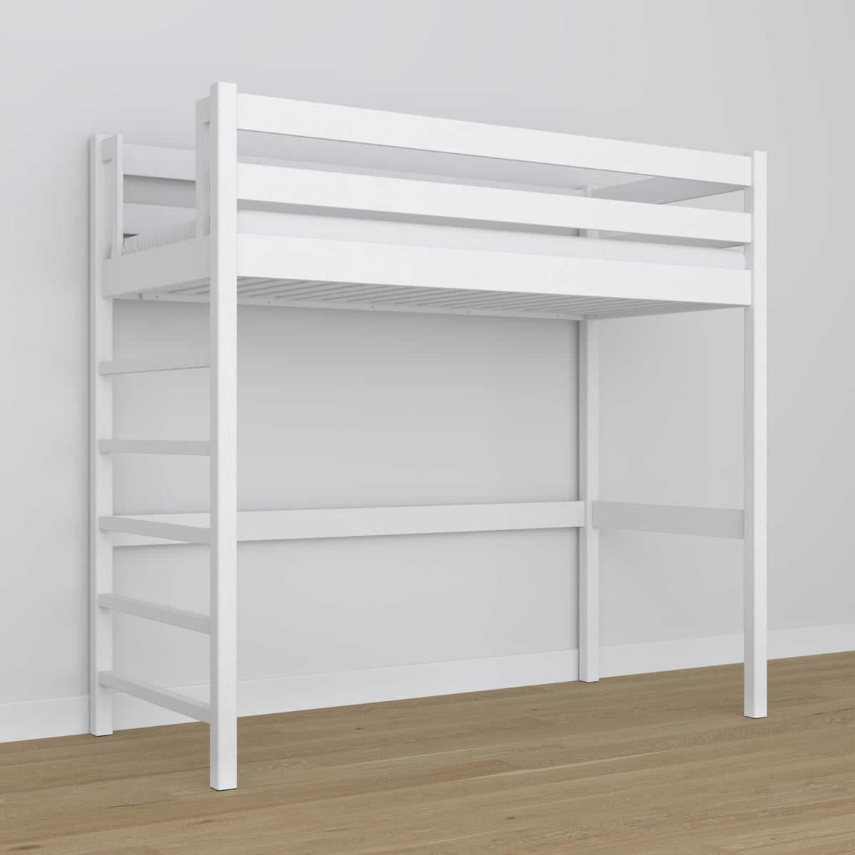 Hochbett N01 weiß seitliche Leiter Massivholz, Hochbett für Kinder- und Jugendzimmer