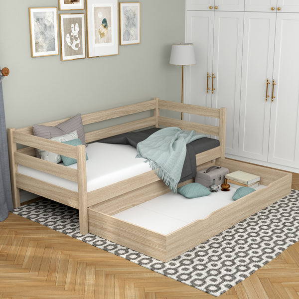Łóżko sofa dąb bielony z szufladą – pojemny schowek, dębowe, Nizio