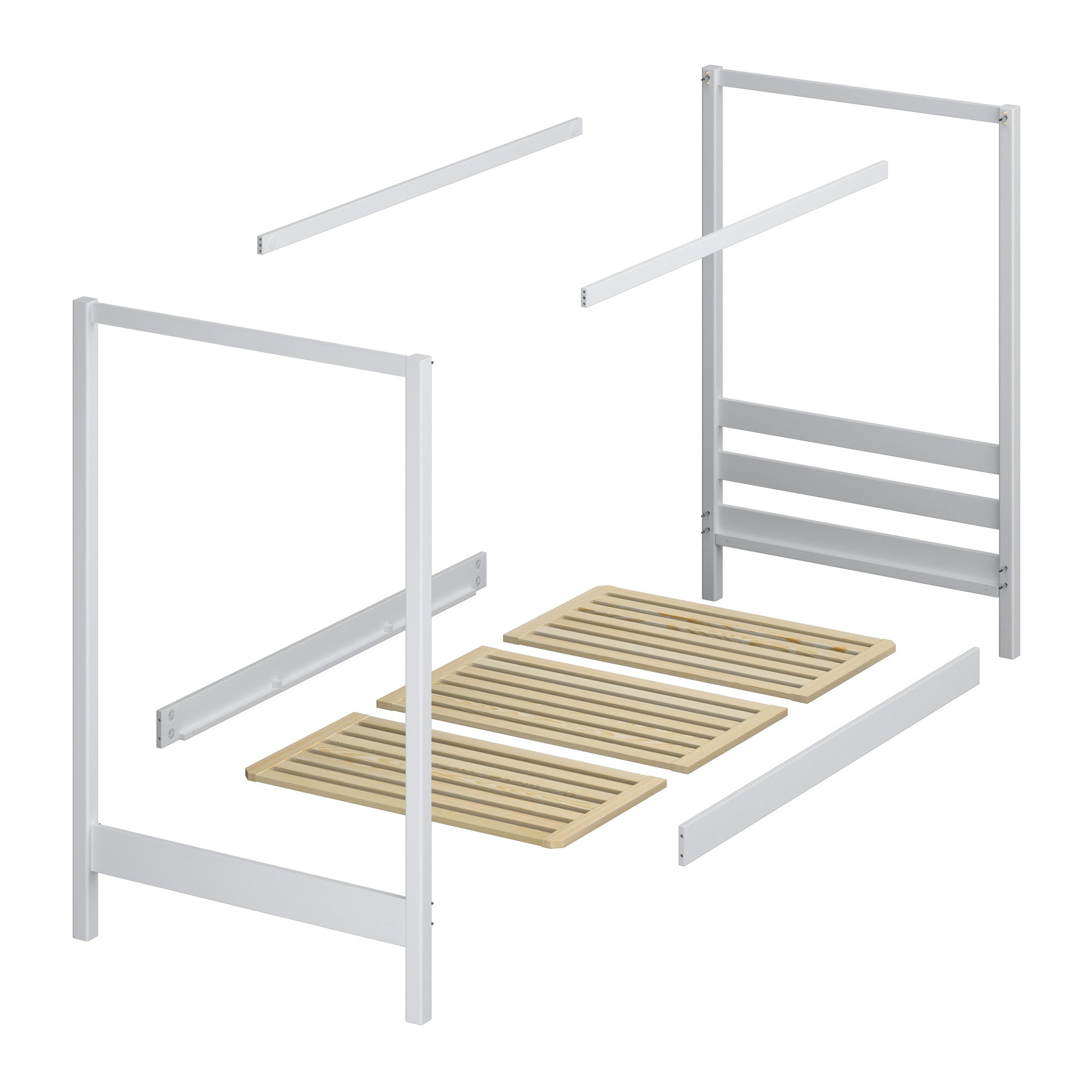Wooden natural pine canopy bed – angled view, craftsmanship quality