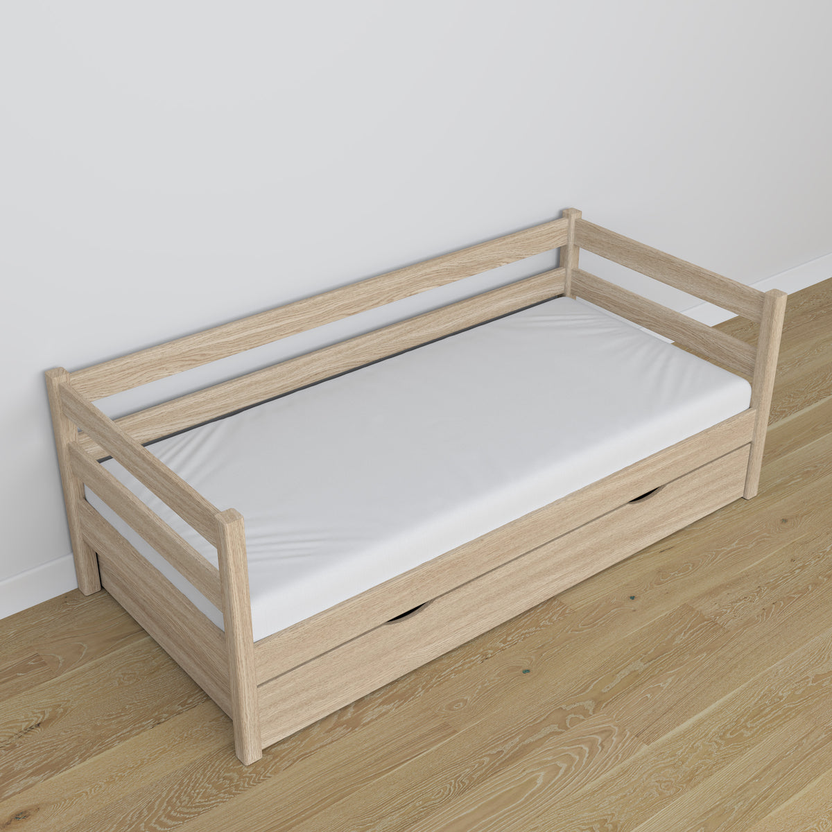 Sofa-lit avec tiroir en chêne chêne blanchi – chambre d'enfant, décoration scandinave