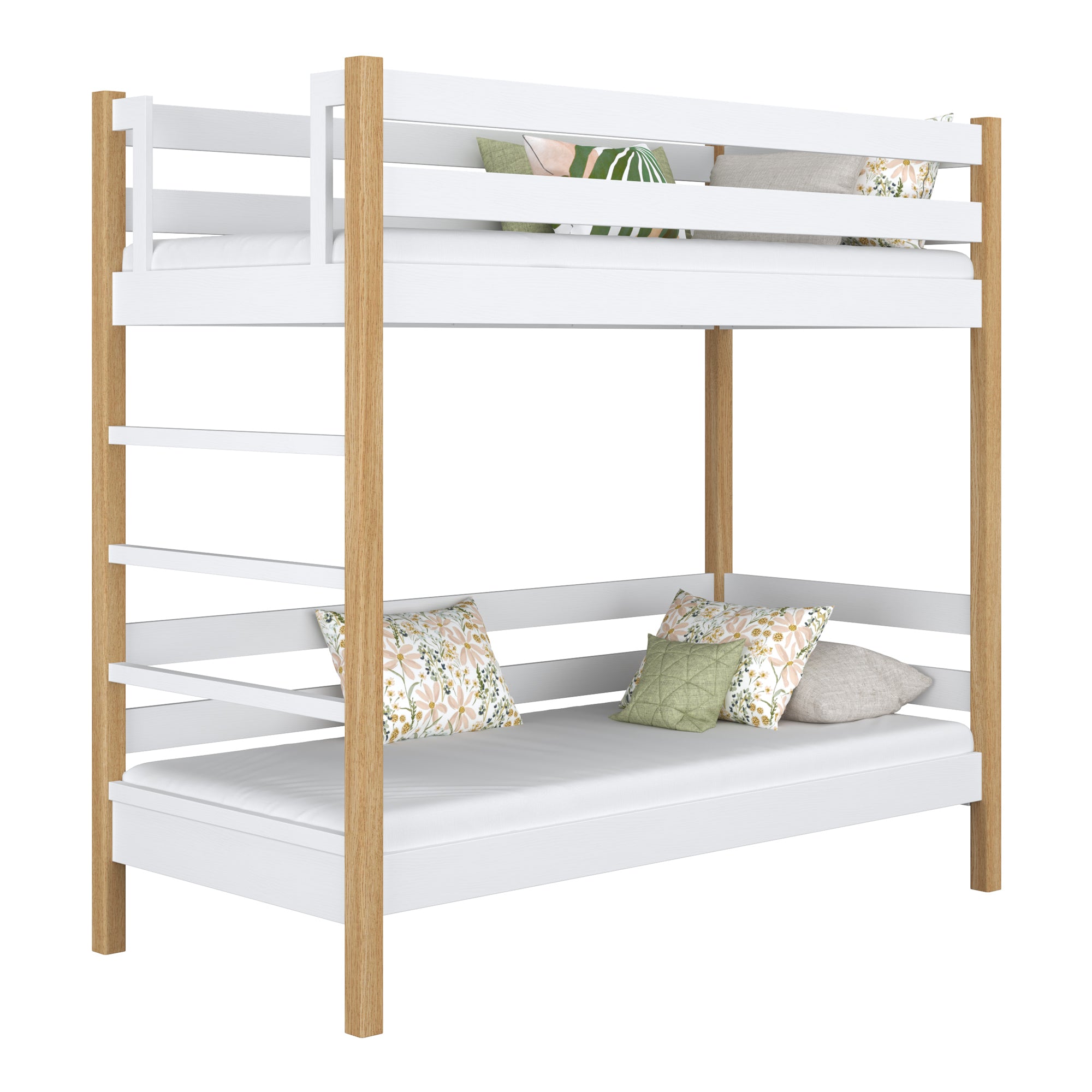 Lit superposé blanc-chêne dans la chambre d'enfant – décoration scandinave, en bois