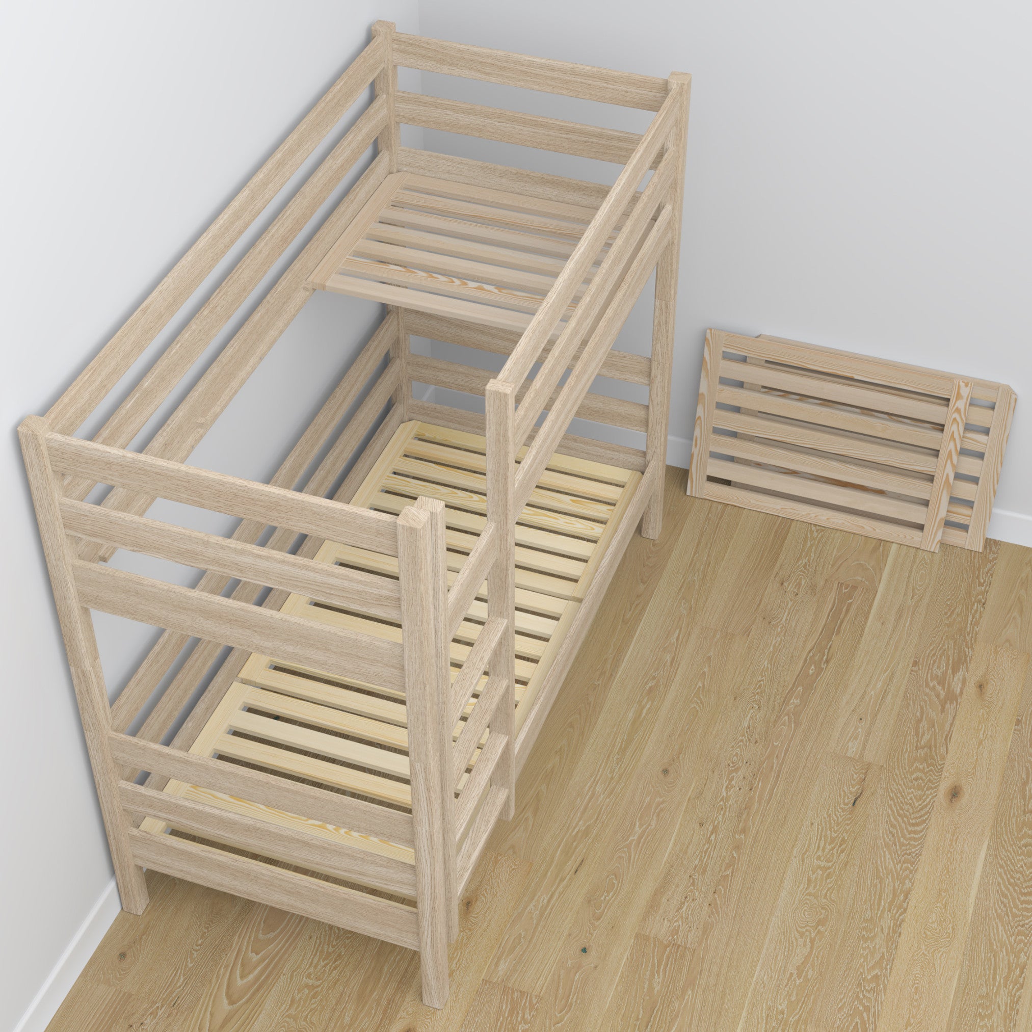 Oak Bunk Bed Bleached Oak with Drawer – Scandi Children’s Room Arrangement