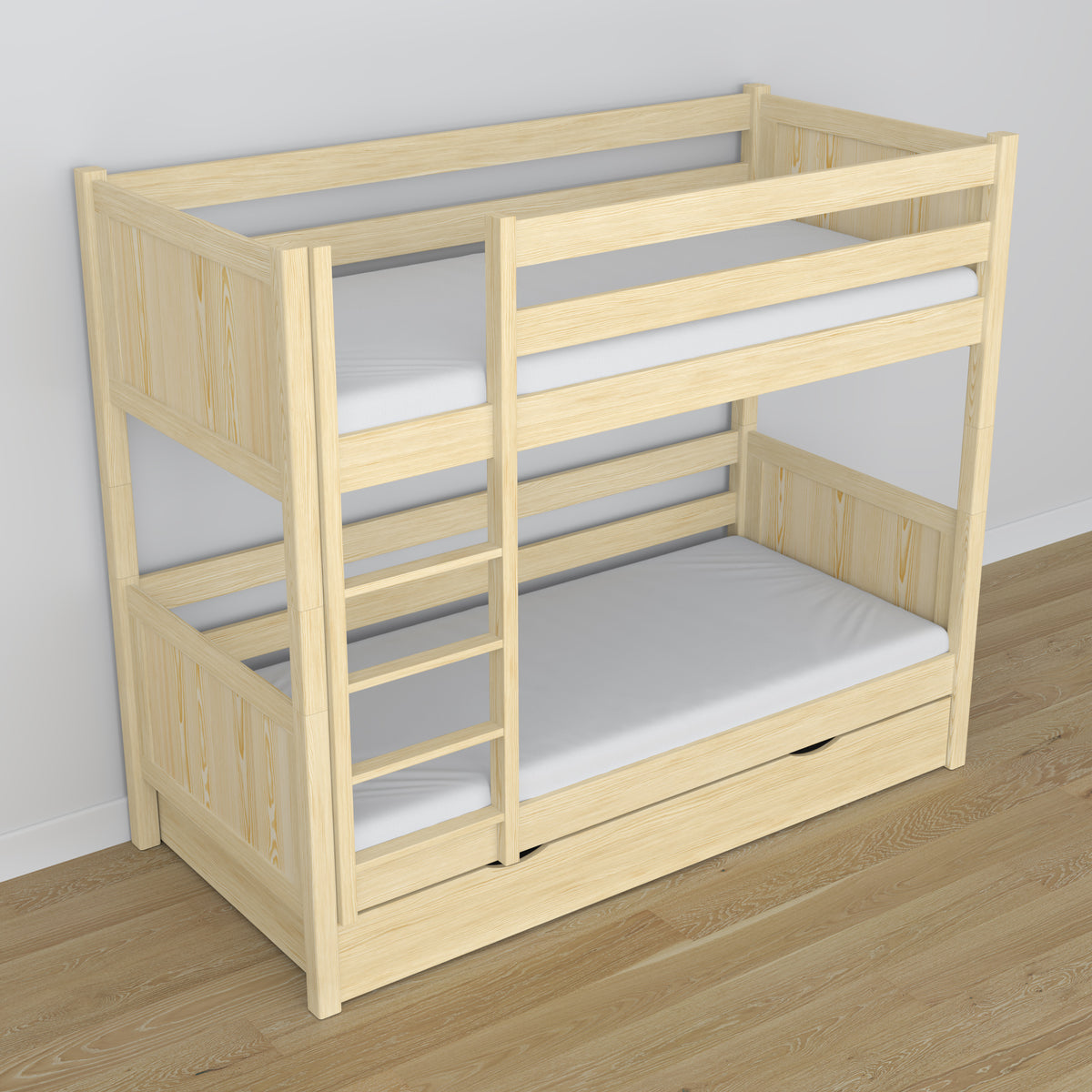 Lit superposé pin incolore pour enfants – dwie chambree i tiroir, en bois