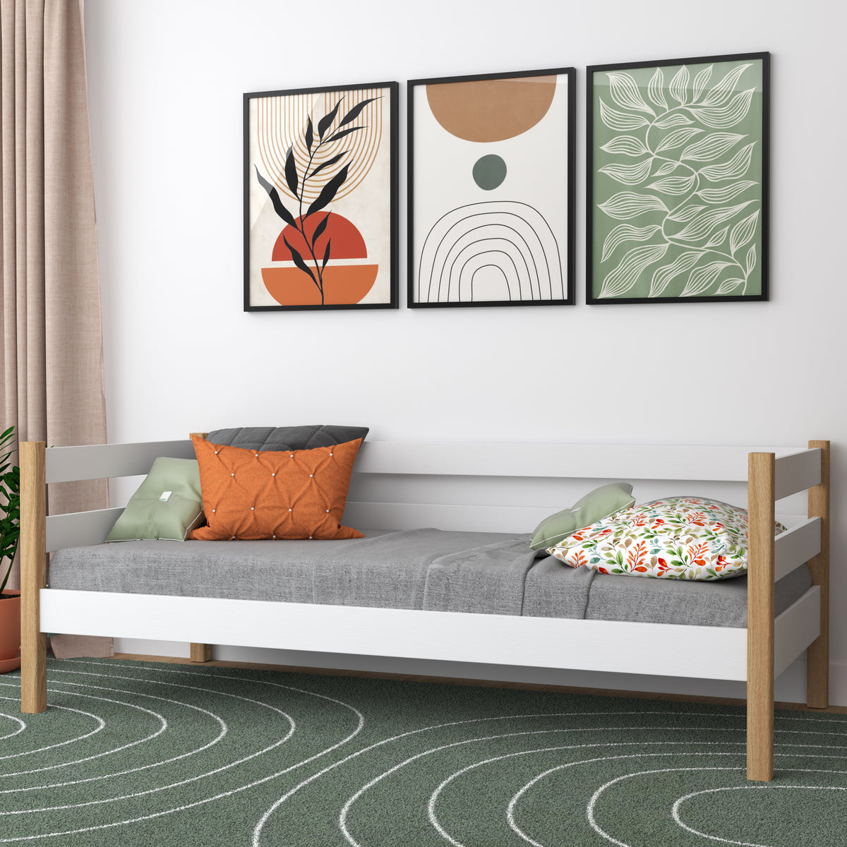 Sofa-Bett weiß-Eiche im Kinderzimmer – Scandi-Einrichtung, Holz