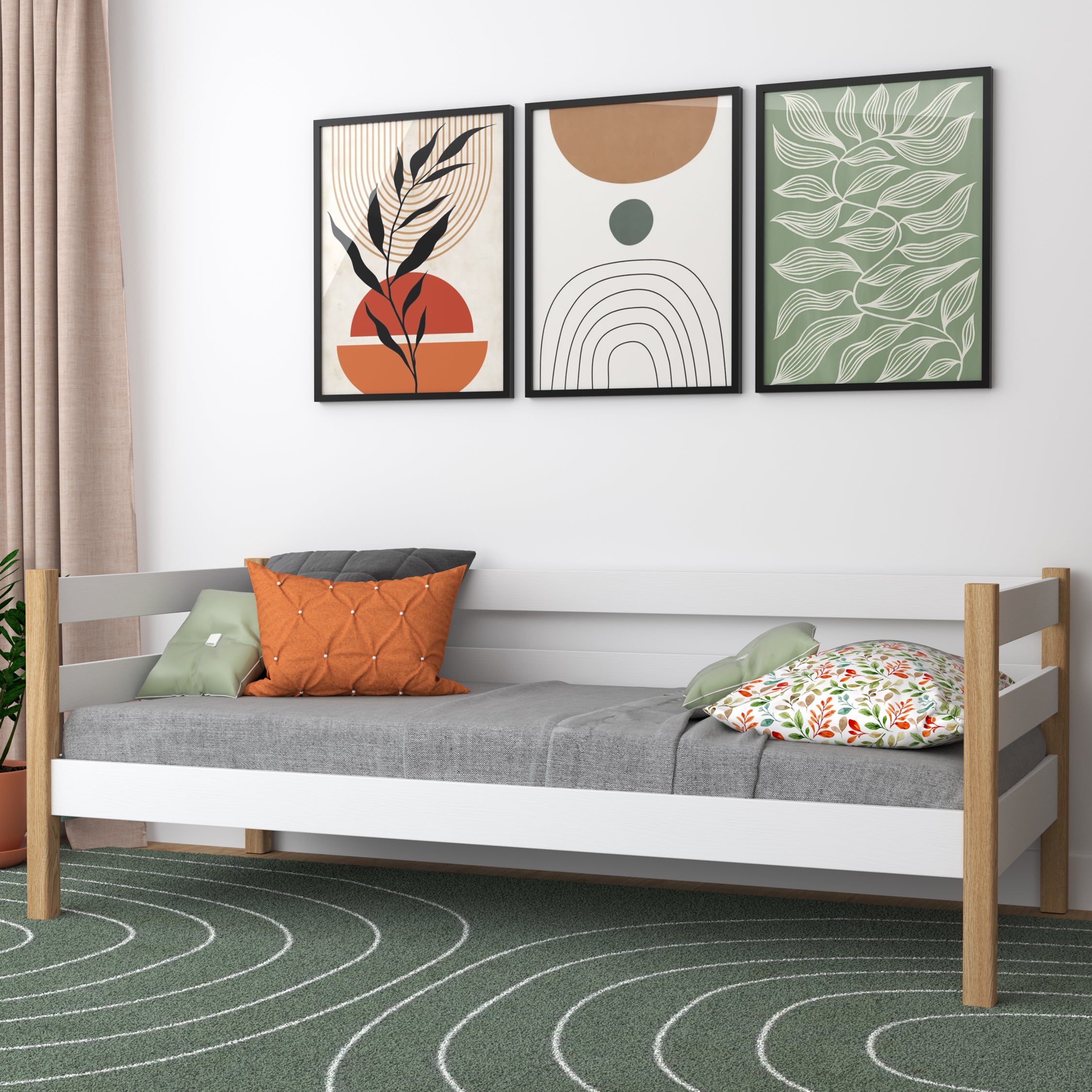 Sofa-Bett weiß-Eiche im Kinderzimmer – Scandi-Einrichtung, Holz