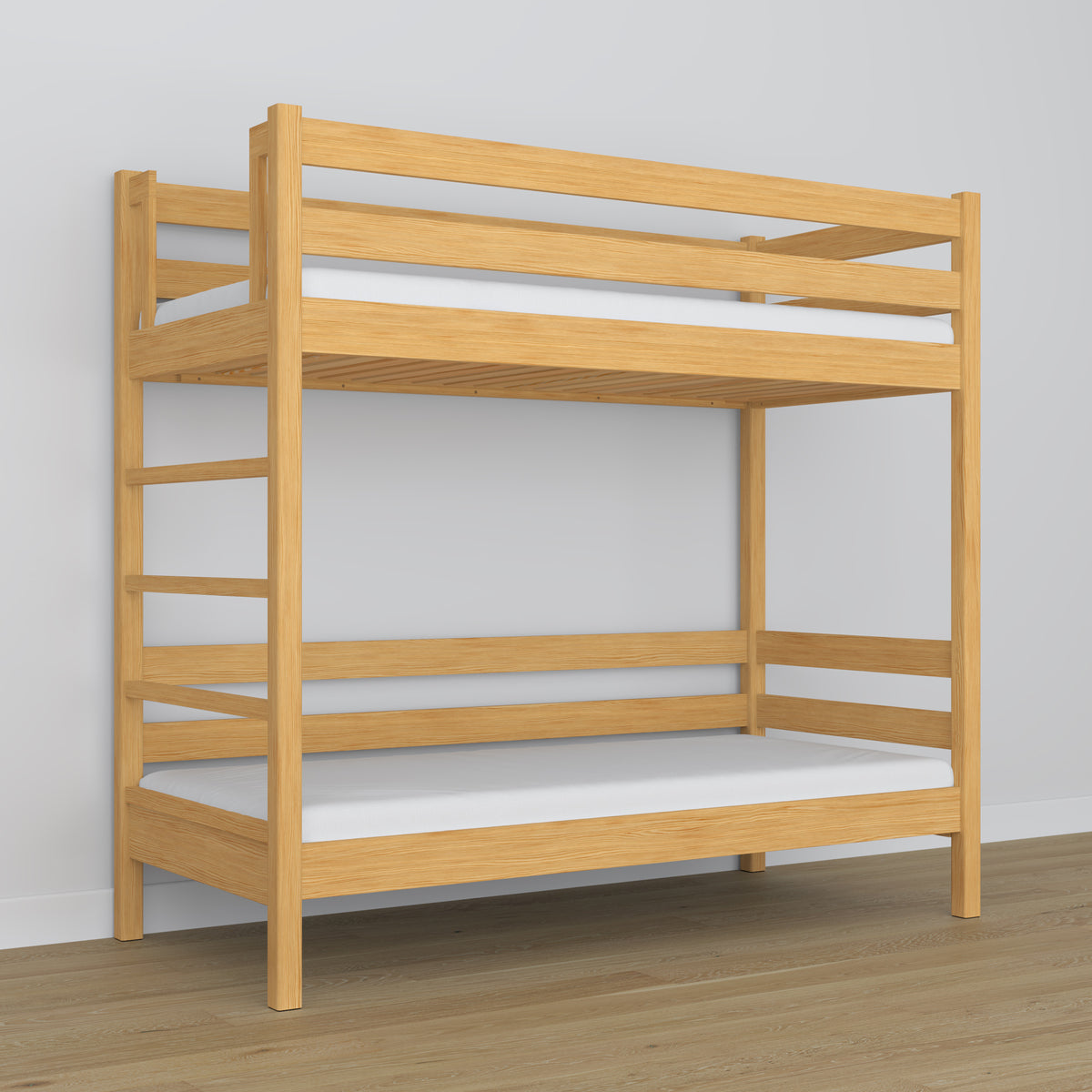 Natural Pine Wooden Bunk Bed – Close-up of Joints and Wood Details