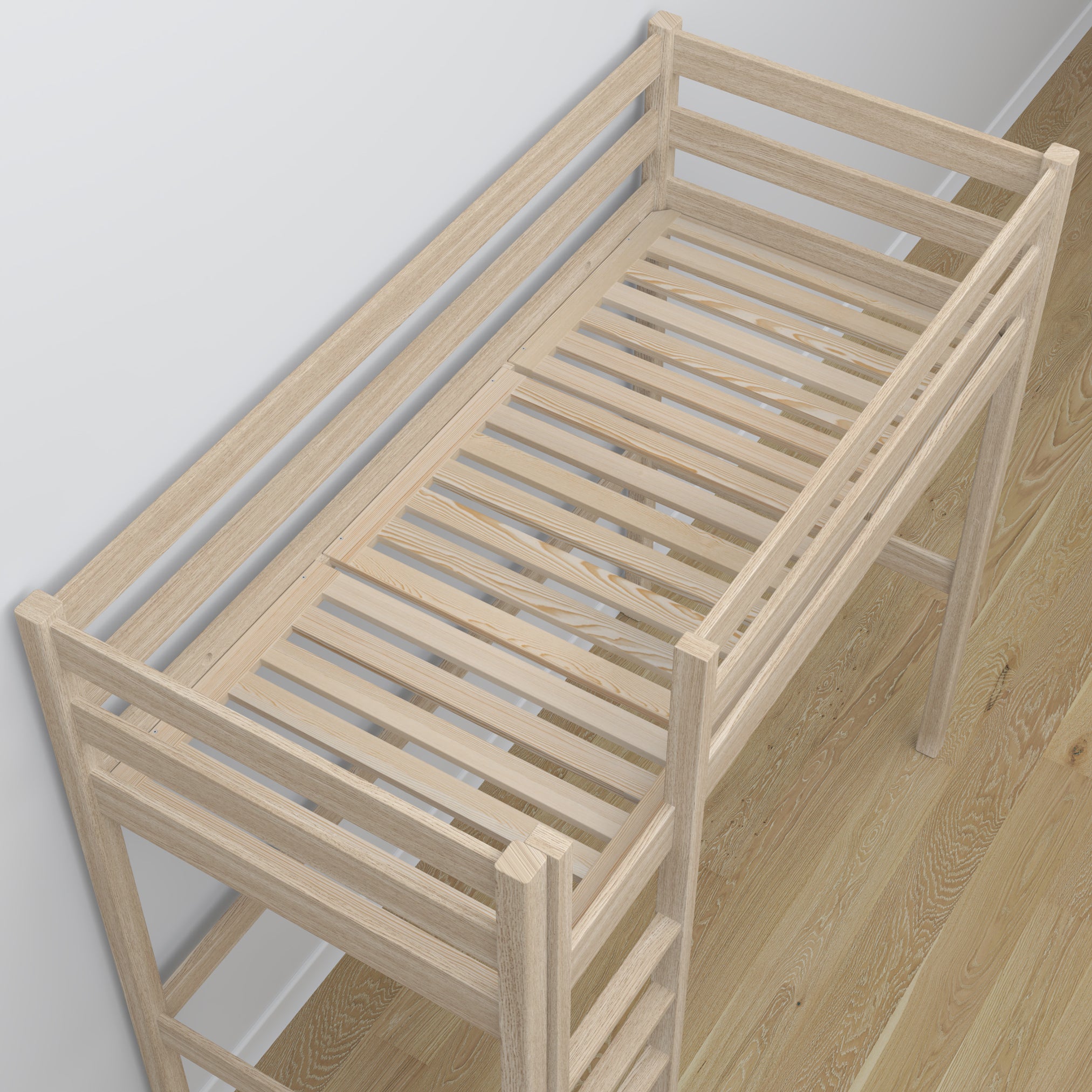 Loft bed bleached oak oak – top view of the sleeping area, Nizio