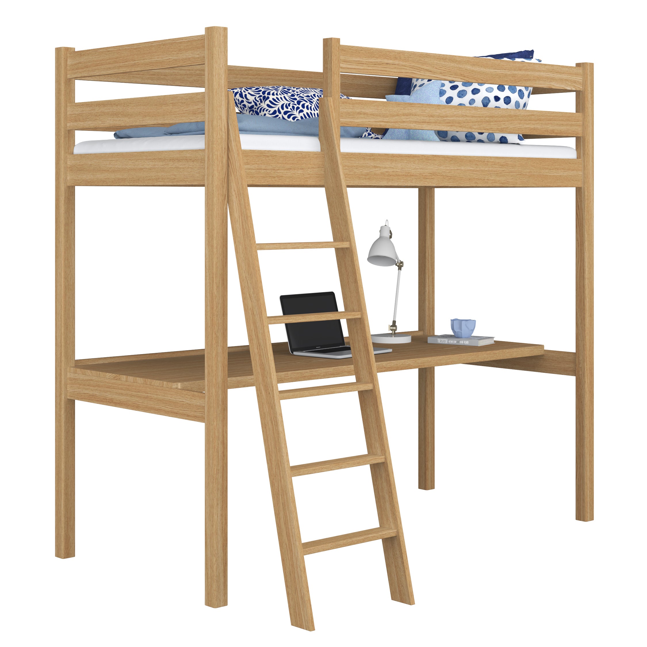 Oak Loft Bed with Desk Natural Oak – Children’s Room, Scandi Nizio