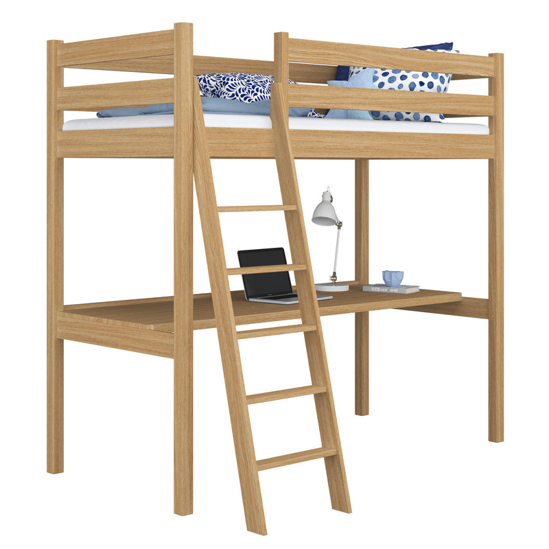 Oak Loft Bed with Desk Natural Oak – Children’s Room, Scandi Nizio