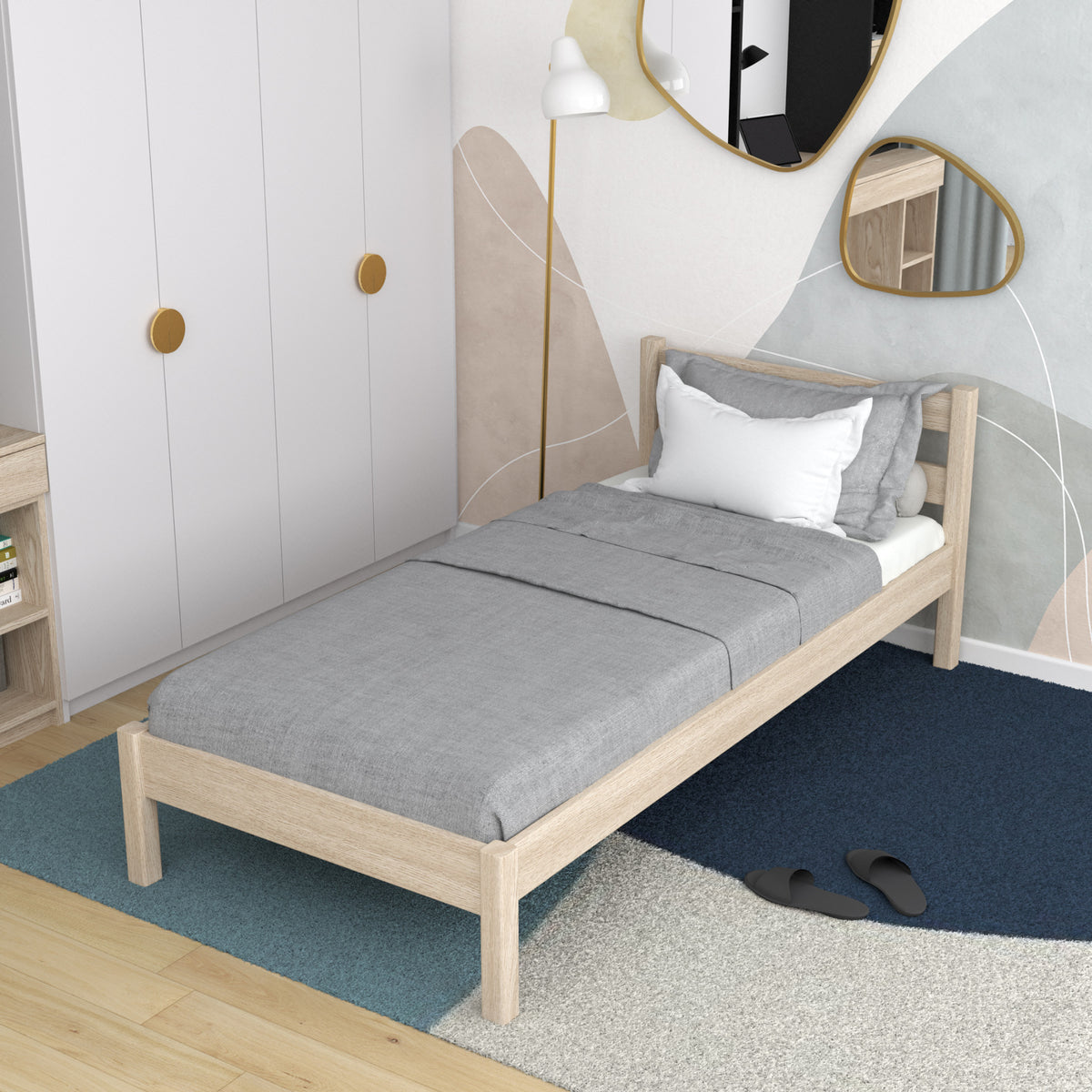 Bett eiche gebleicht im Kinderzimmer – skandinavische Einrichtung, aus Eiche