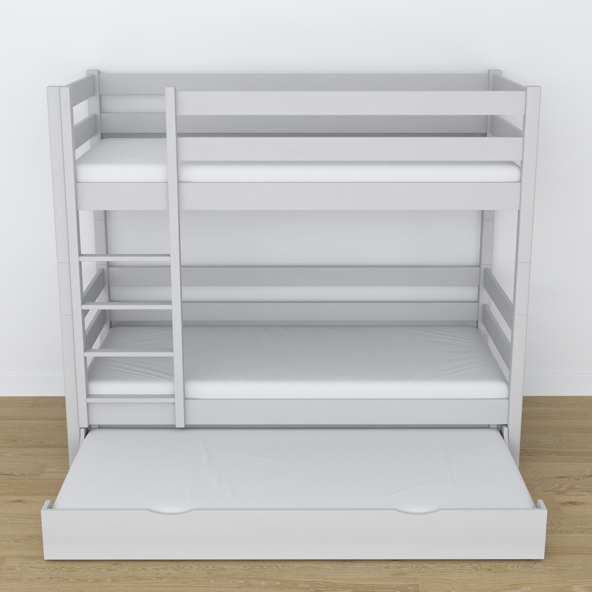 Lit superposé en bois gris – dimensions et schéma z tiroir na matelas