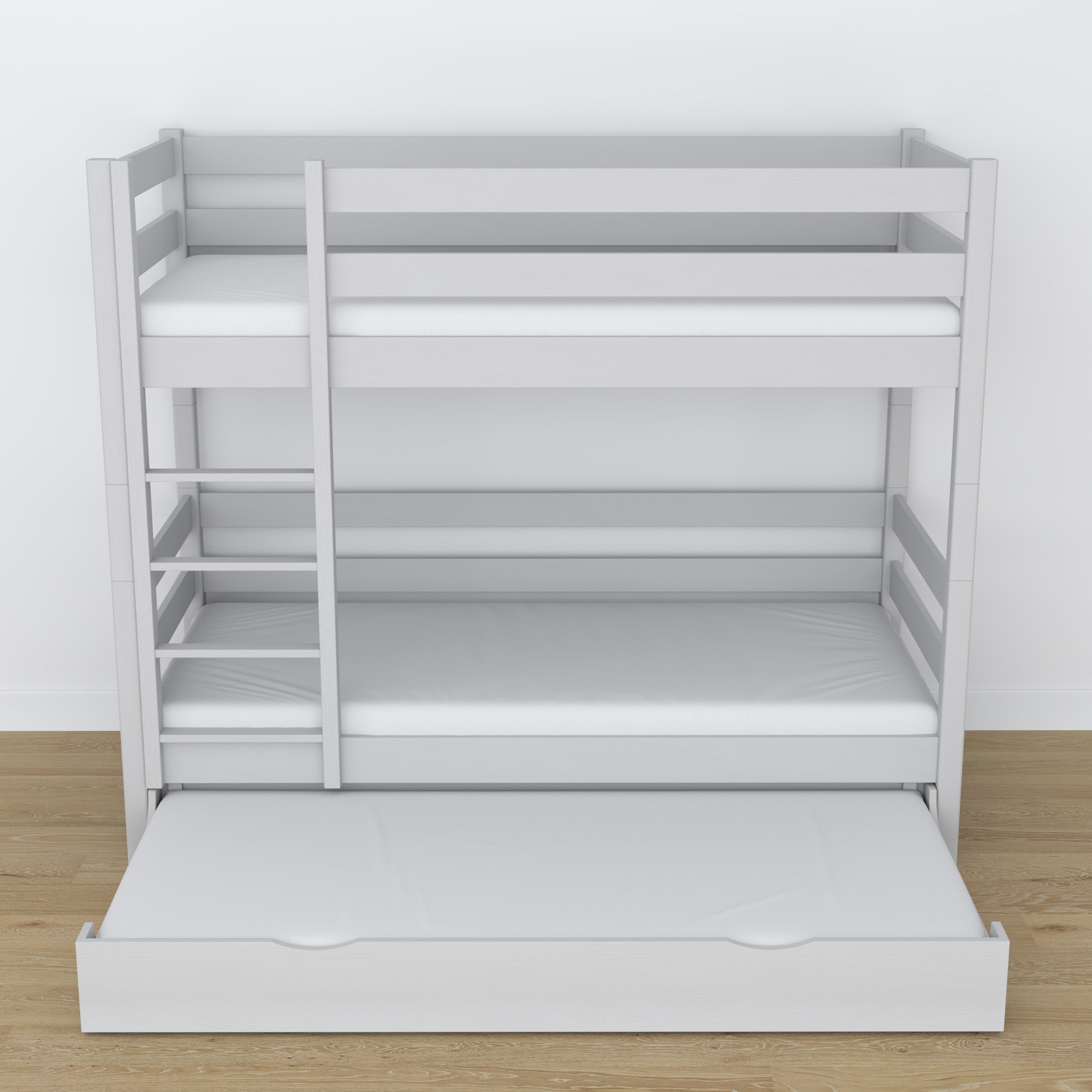 Lit superposé en bois gris – dimensions et schéma z tiroir na matelas
