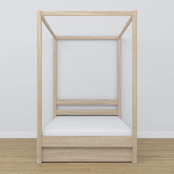 Bleached Oak Canopy Bed – Open Drawer, Oak, Nizio Home
