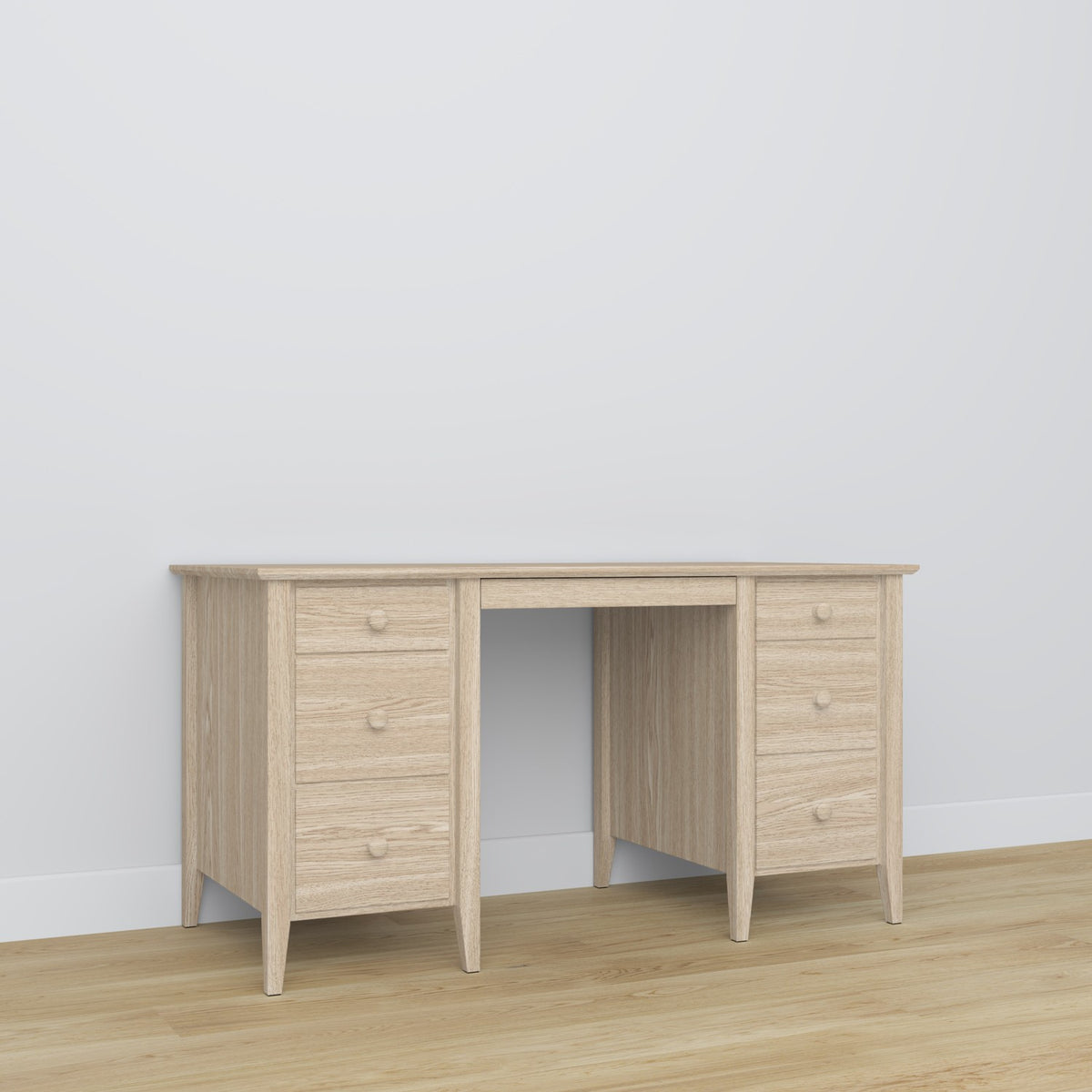 Bureau 6S chêne blanchi – en chêne, plateau large, vue frontale, Nizio