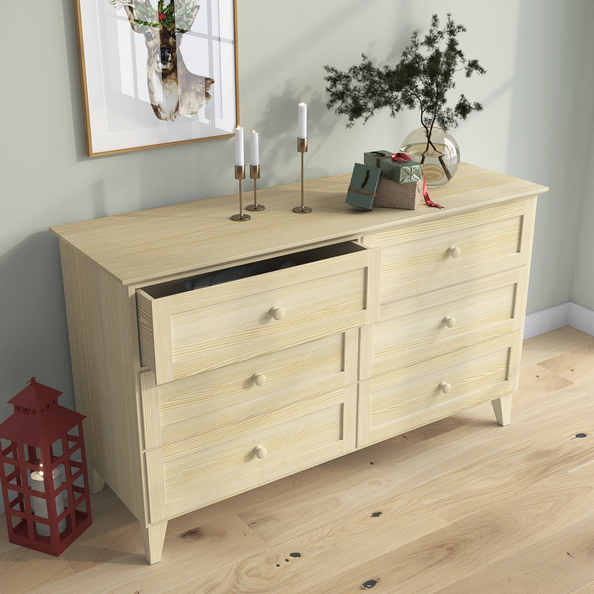 Commode 6S en pin pin incolore – plateau et détails, haute qualité Nizio Home