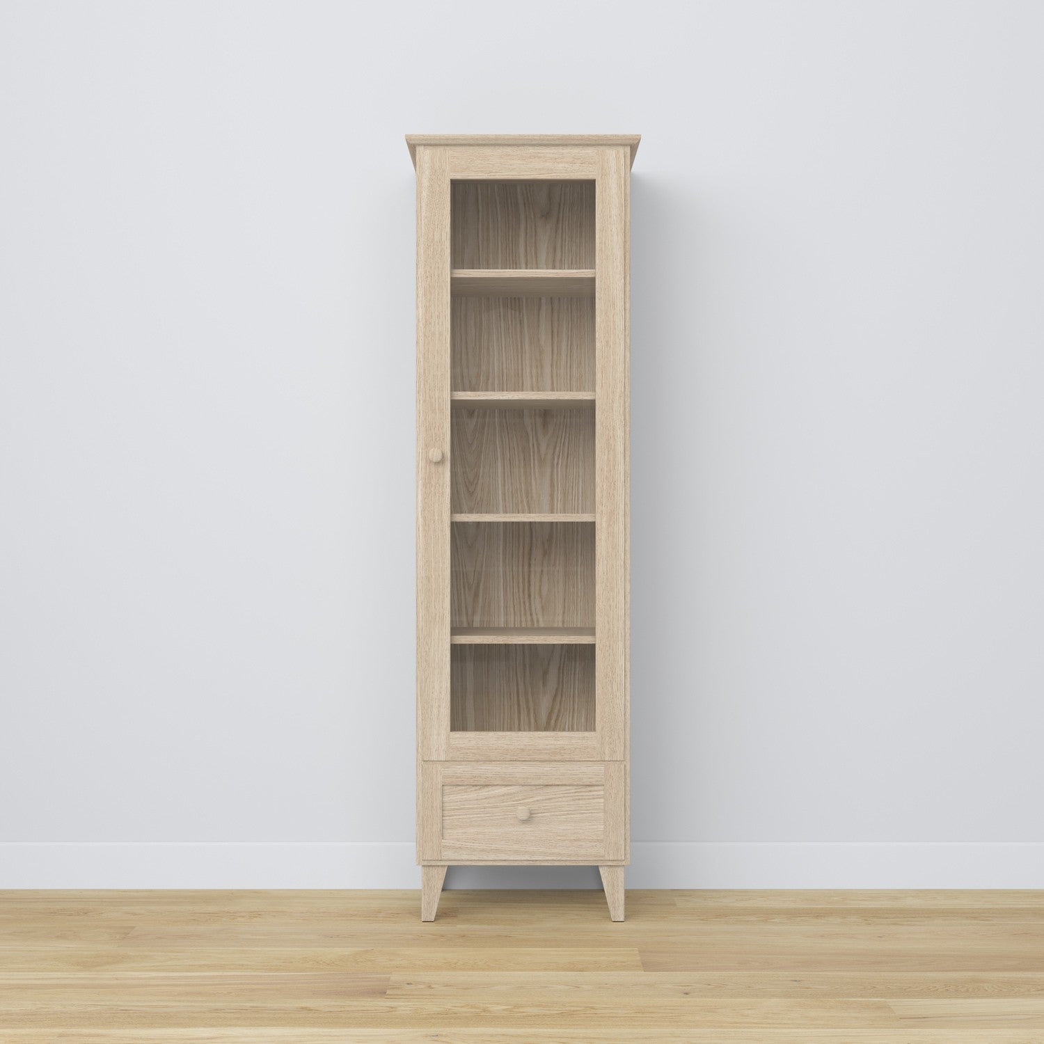 Vitrine z tiroir en chêne chêne blanchi 57 cm – salon, style scandinave Nizio