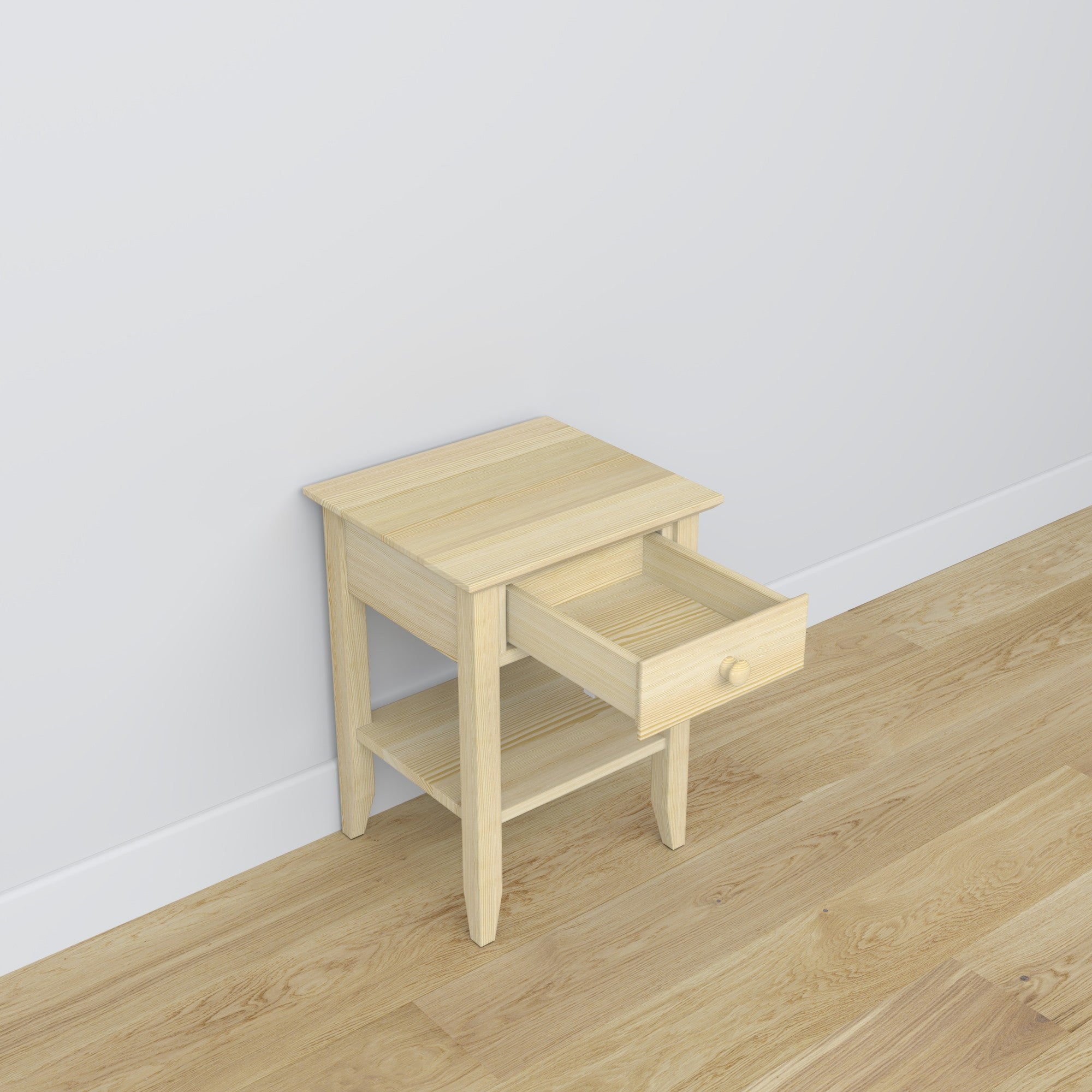 Bedside table N01 pine clear pine – open drawer, bedside storage compartment