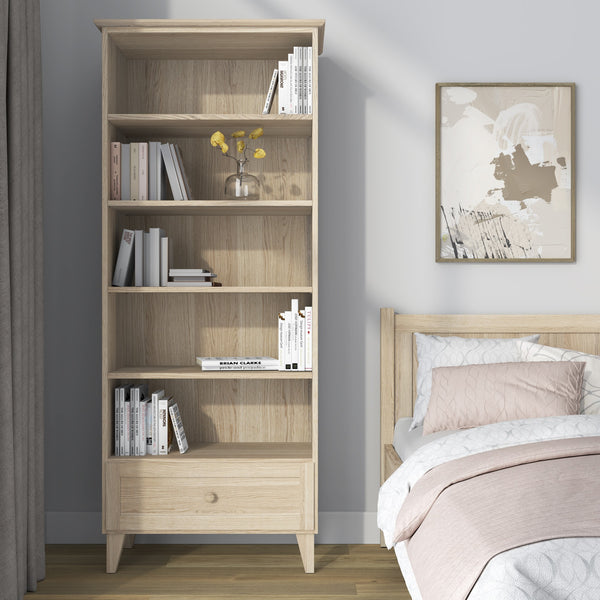 Bookcase 1S oak bleached oak – open drawer, storage for small items