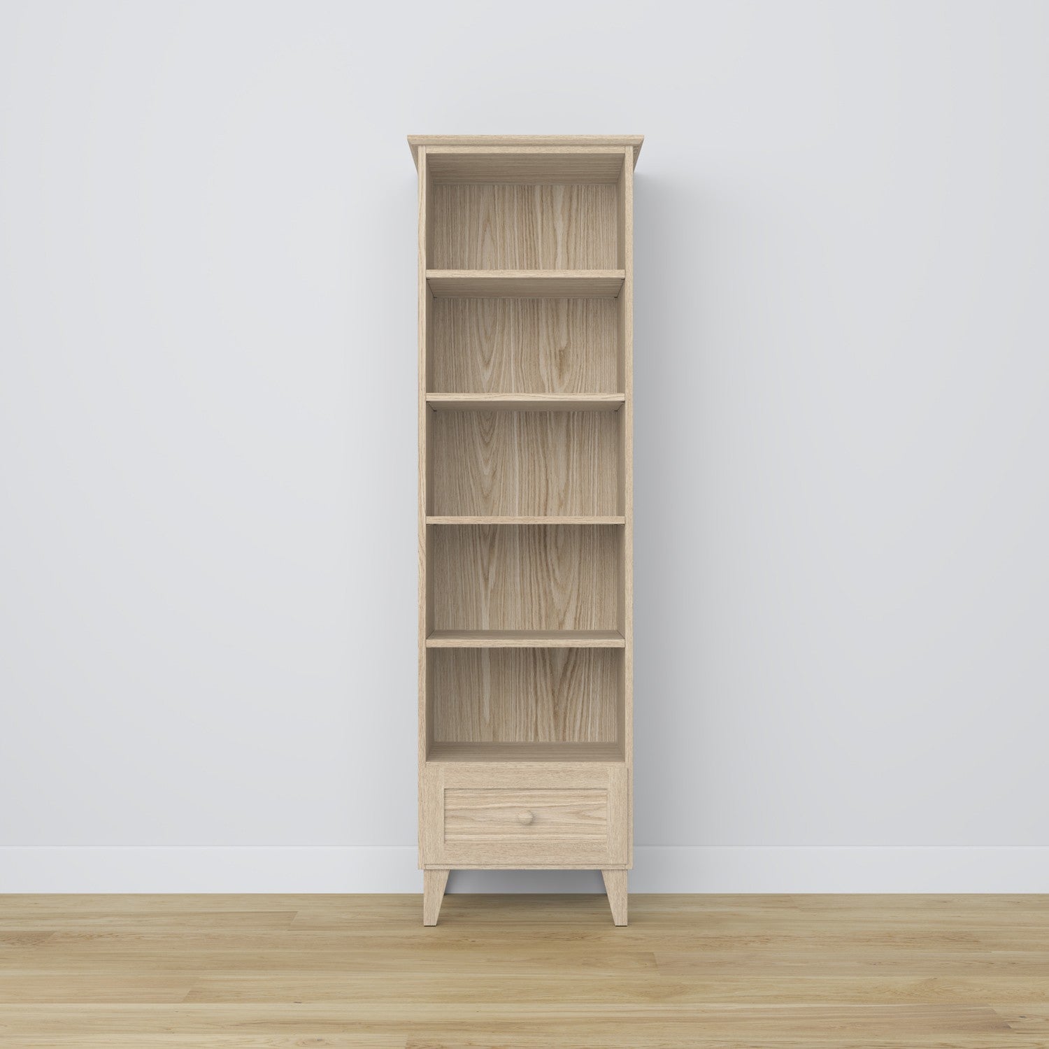 Bookcase with drawer oak bleached oak 57 cm – living room and office, Scandinavian style