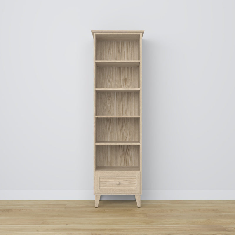 Bookcase with drawer oak bleached oak 57 cm – living room and office, Scandinavian style