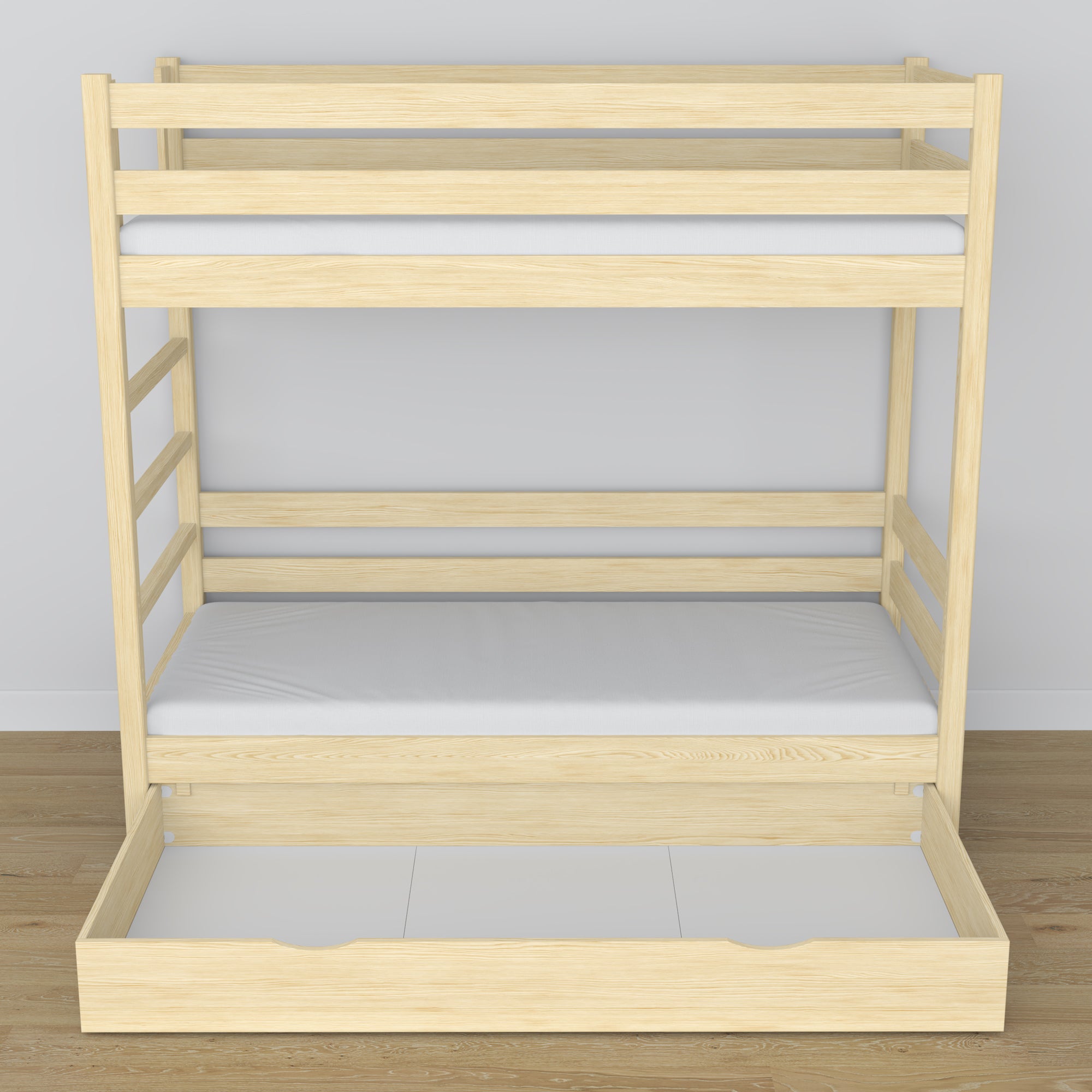 Clear Pine Wooden Bunk Bed with Drawer – Dimensions and Diagram, Nizio